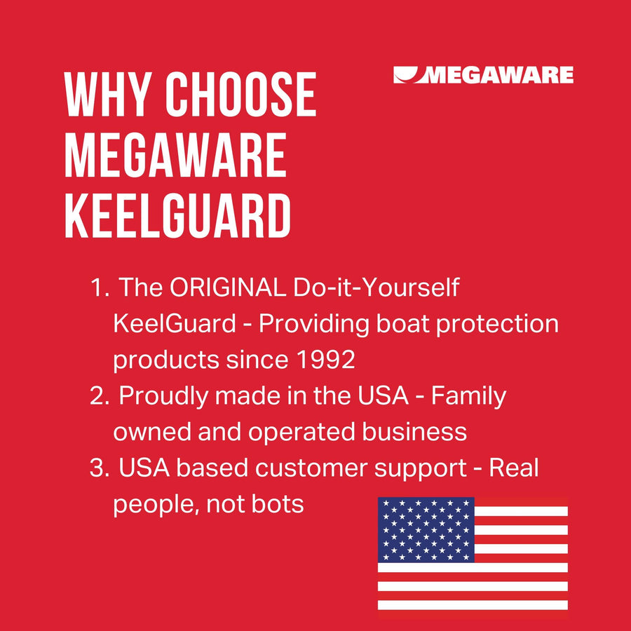 MEGAWARE USA-Made KEELGUARD, Original DIY Keel Guard, 5-Inch Wide, 4-12ft Sizes, 11 Colors, Complete Install Kit with Primer, Hull Protector, for Fiberglass and Some Aluminum Boats (White)