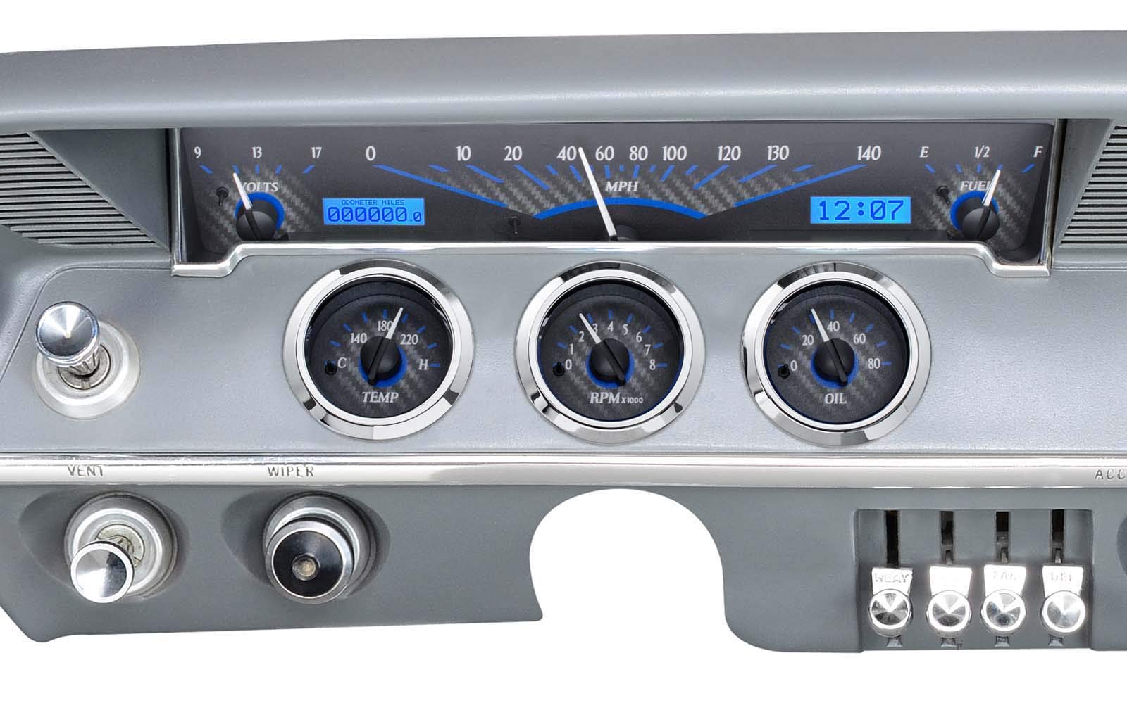 Dakota Digital 61 62 Chevy Impala VHX-61C-IMP-C-B Analog Dash Gauge System Carbon Blue