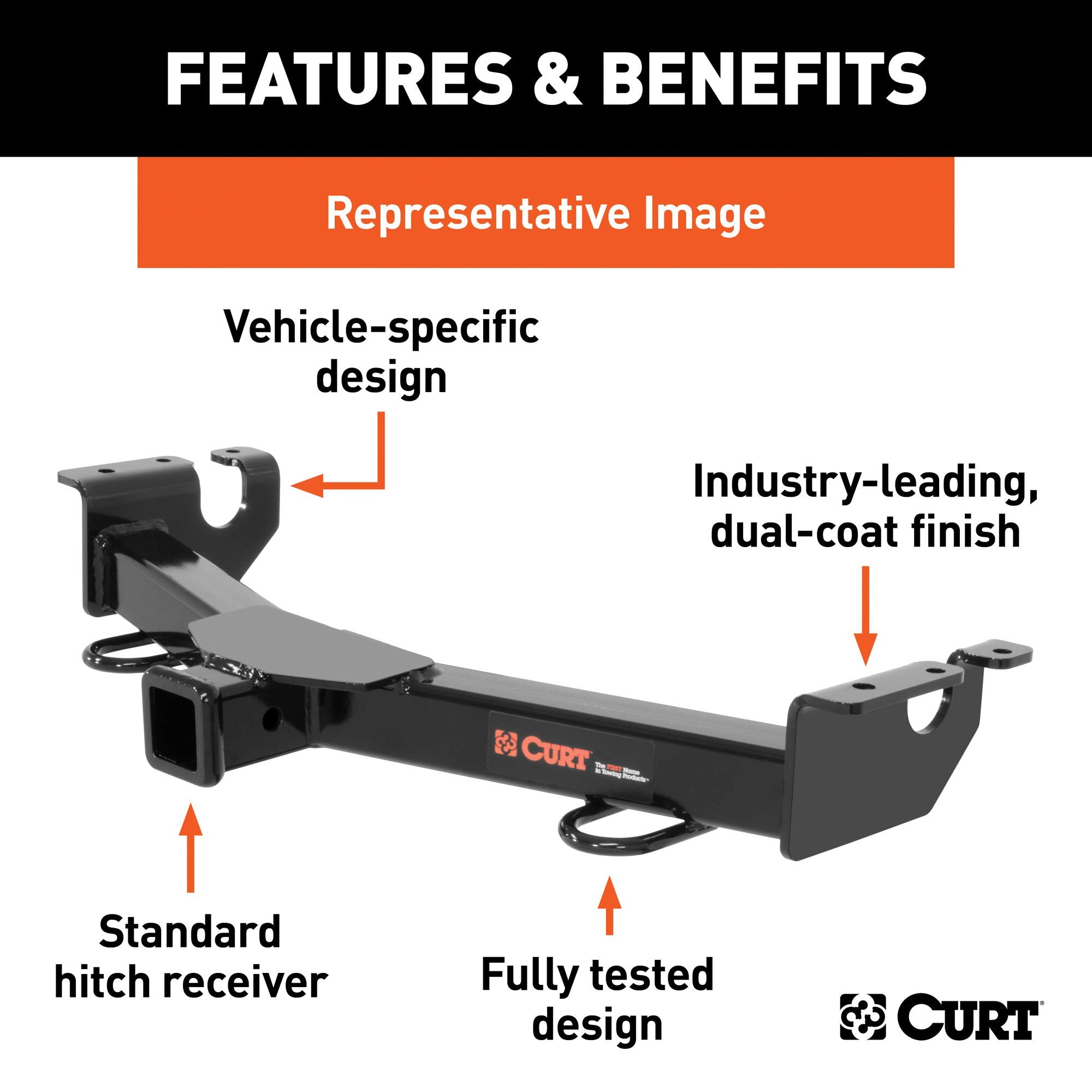 CURT 2-Inch Front Receiver Hitch, Select Ford Explorer, GLOSS BLACK POWDER COAT