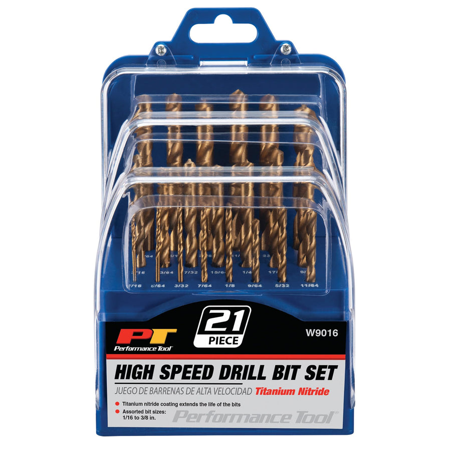 W9016 Performance Tool 21-Piece Titanium Coated High Speed Drill Bit Set