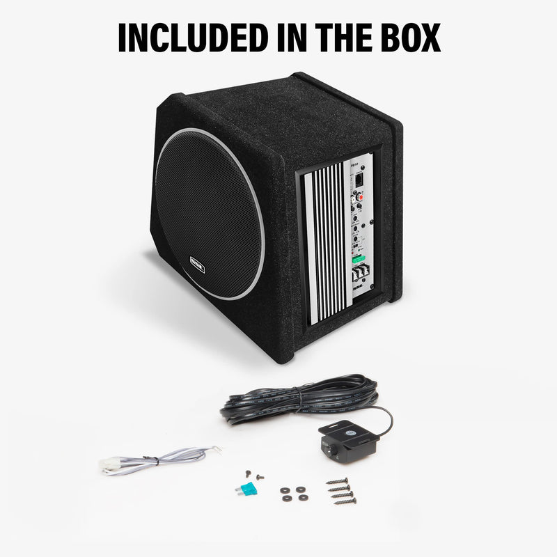PB8 Sound Storm Laboratories Car Subwoofer and Amp Package – Built-in Amplifier, 8 Inch Subwoofer with Passive Radiator, Remote Subwoofer Control