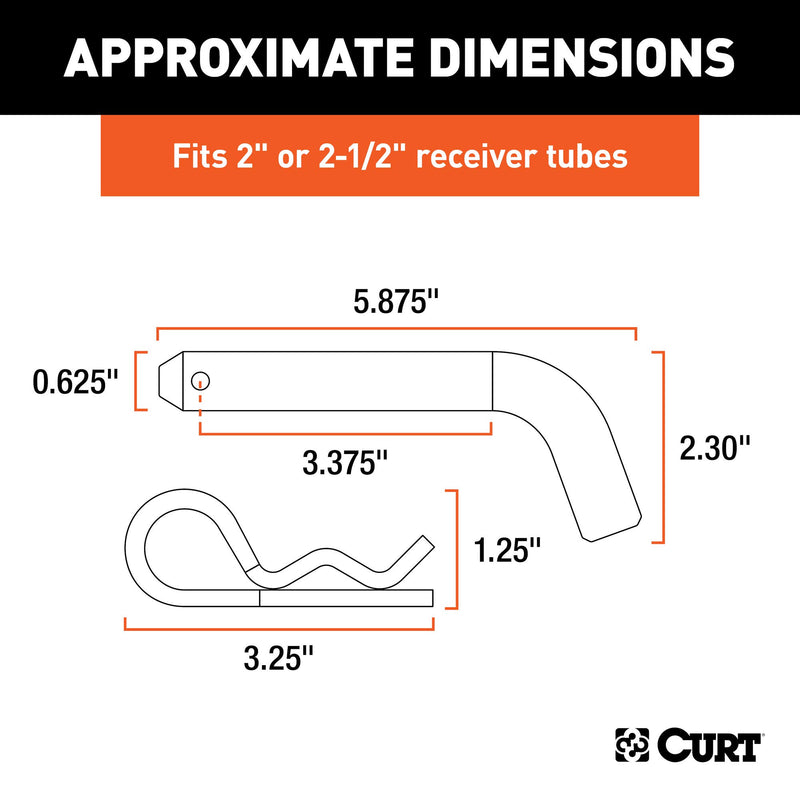 Trailer Hitch Pin & Clip CURT 21580, 5/8-Inch Diameter, Fits 2 or 2-1/2-Inch Receiver, Clear ZINC