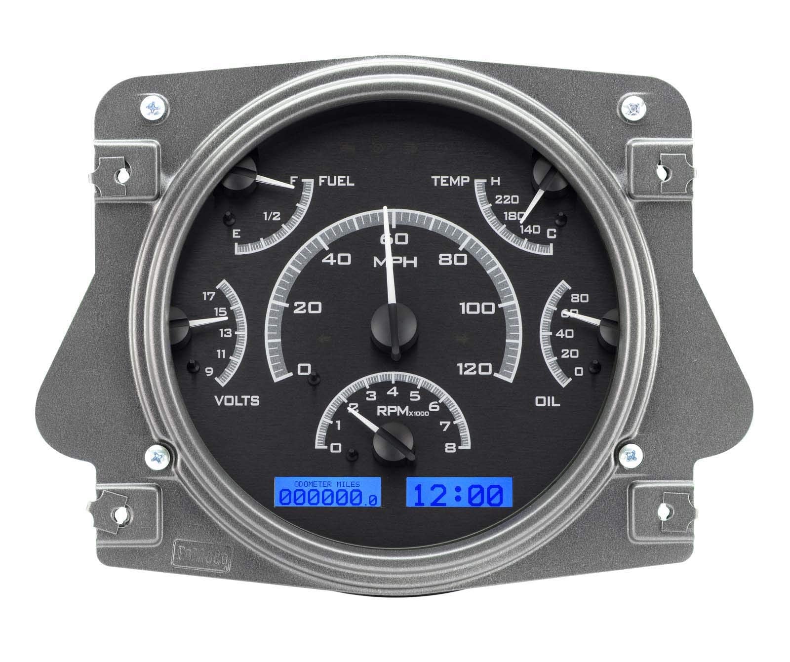 Dakota Digital VHX System Analog Dash Gauges Black Alloy Blue Backlighting Compatible with 1966-77 Ford Bronco