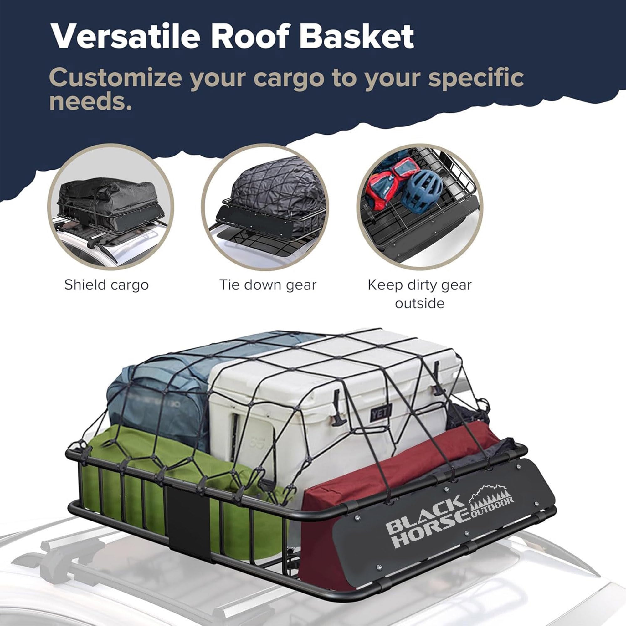 43"x39"x6" Black Horse Outdoor Voyager Roof Top Cargo Basket, Heavy Duty Weather Resistant Luggage & Camping Gear Storage for Car, Truck or SUV Transport, 200 lbs Capacity - BHODBA4339