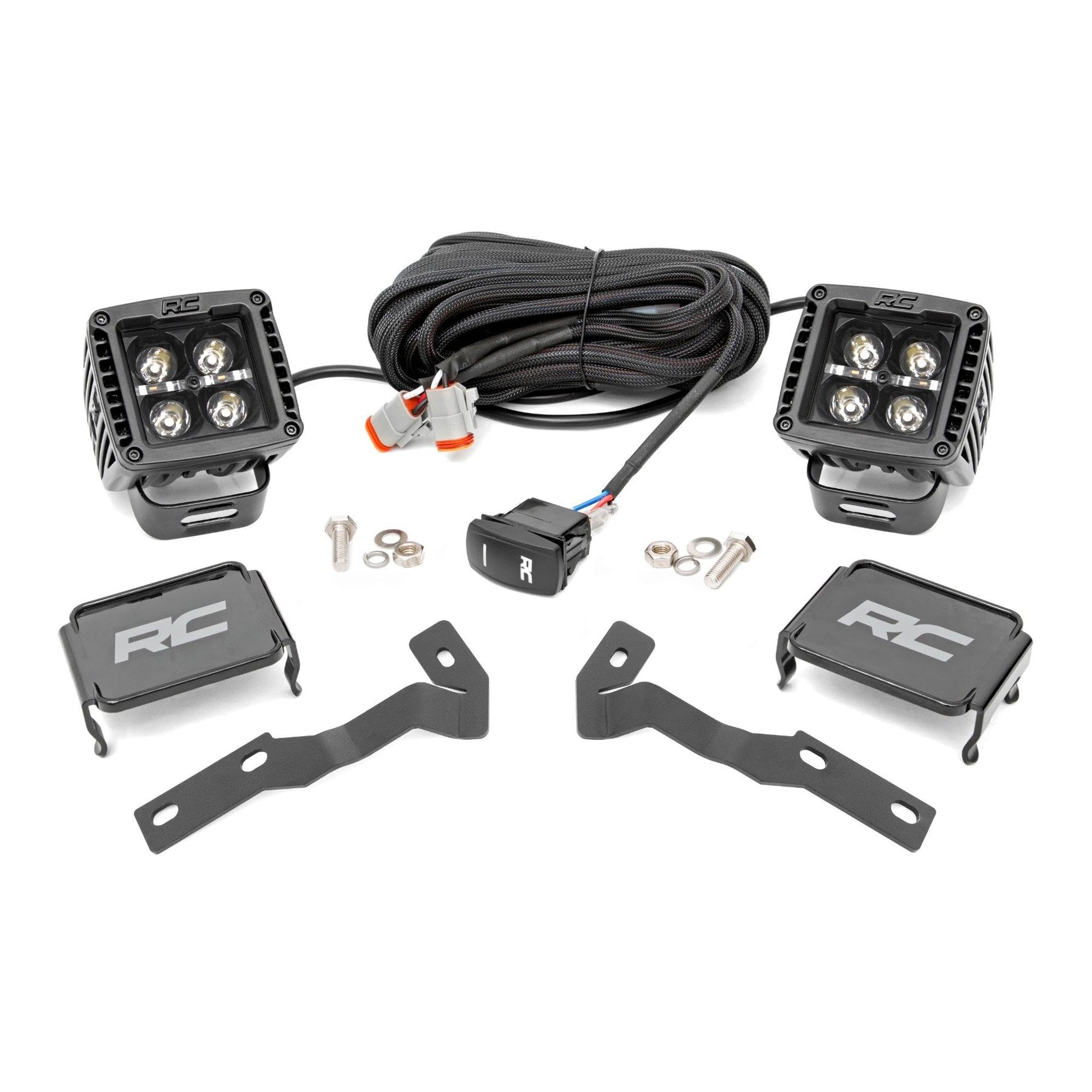 Rough Country 2" Dual LED Ditch Light Kit for Toyota Tacoma (2005-2015) - (2) 2-inch Black Series LED Cubes with White DRL
