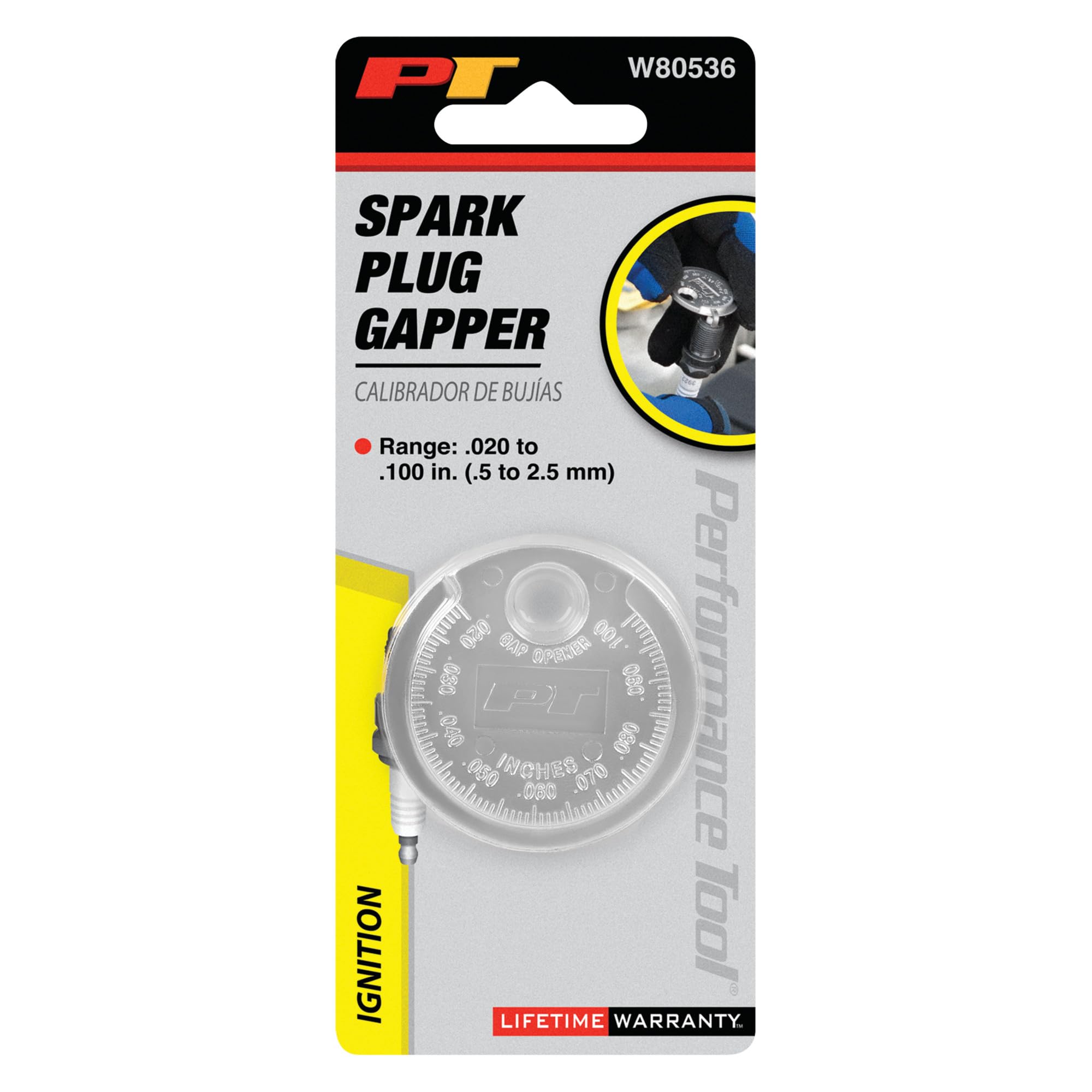 W80536 Performance Tool Spark Plug Gap Gauge - Decimal and Metric Sizes, Zinc Alloy Construction, Range .020 to .100 in. (.5 to 2.5 mm)