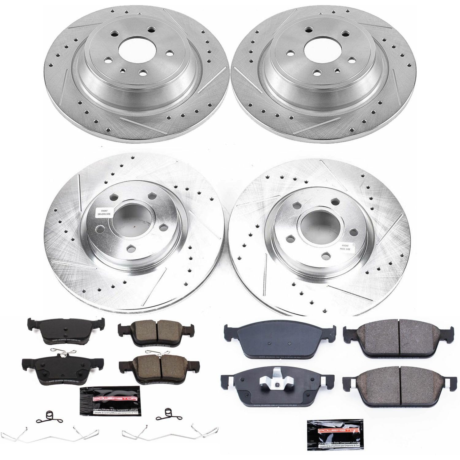 Power Stop K7569 Z23 Carbon Fiber Brake Pads Front and Rear with Drilled & Slotted Brake Rotors Kit For Ford Escape 2017-2019 [Model Specific]