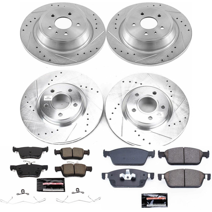 Power Stop K7569 Z23 Carbon Fiber Brake Pads Front and Rear with Drilled & Slotted Brake Rotors Kit For Ford Escape 2017-2019 [Model Specific]
