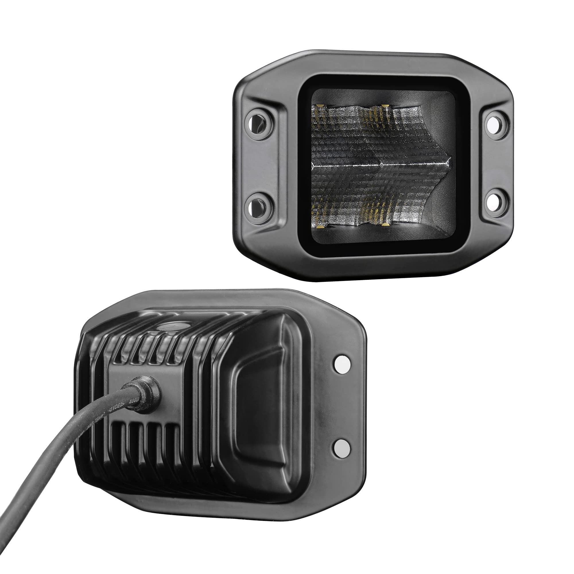Blackout Series Go Rhino Xplor Lighting: Flush Mount 3x3 LED Cube Flood Light Kit (Pair) | Flush Mount Aluminum, Black | 750400321FCF