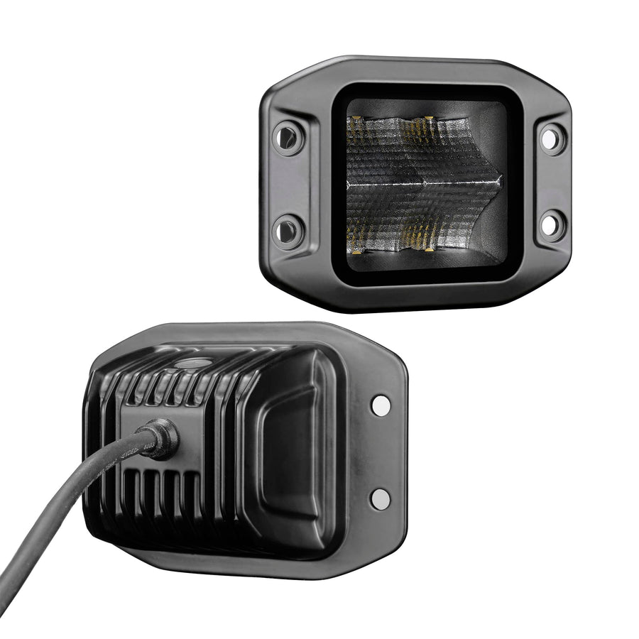 Blackout Series Go Rhino Xplor Lighting: Flush Mount 3x3 LED Cube Flood Light Kit (Pair) | Flush Mount Aluminum, Black | 750400321FCF