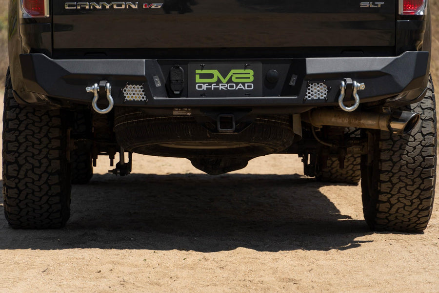 DV8 Offroad Rear MTO Bumper for 2014-2022 Chevy Colorado & 2015-2022 GMC Canyon | High Clearance | Two 3-Inch Light Pod Mounts | Integrated D-Ring Mounts | Fully Bolt-On | Powder Coated Finish