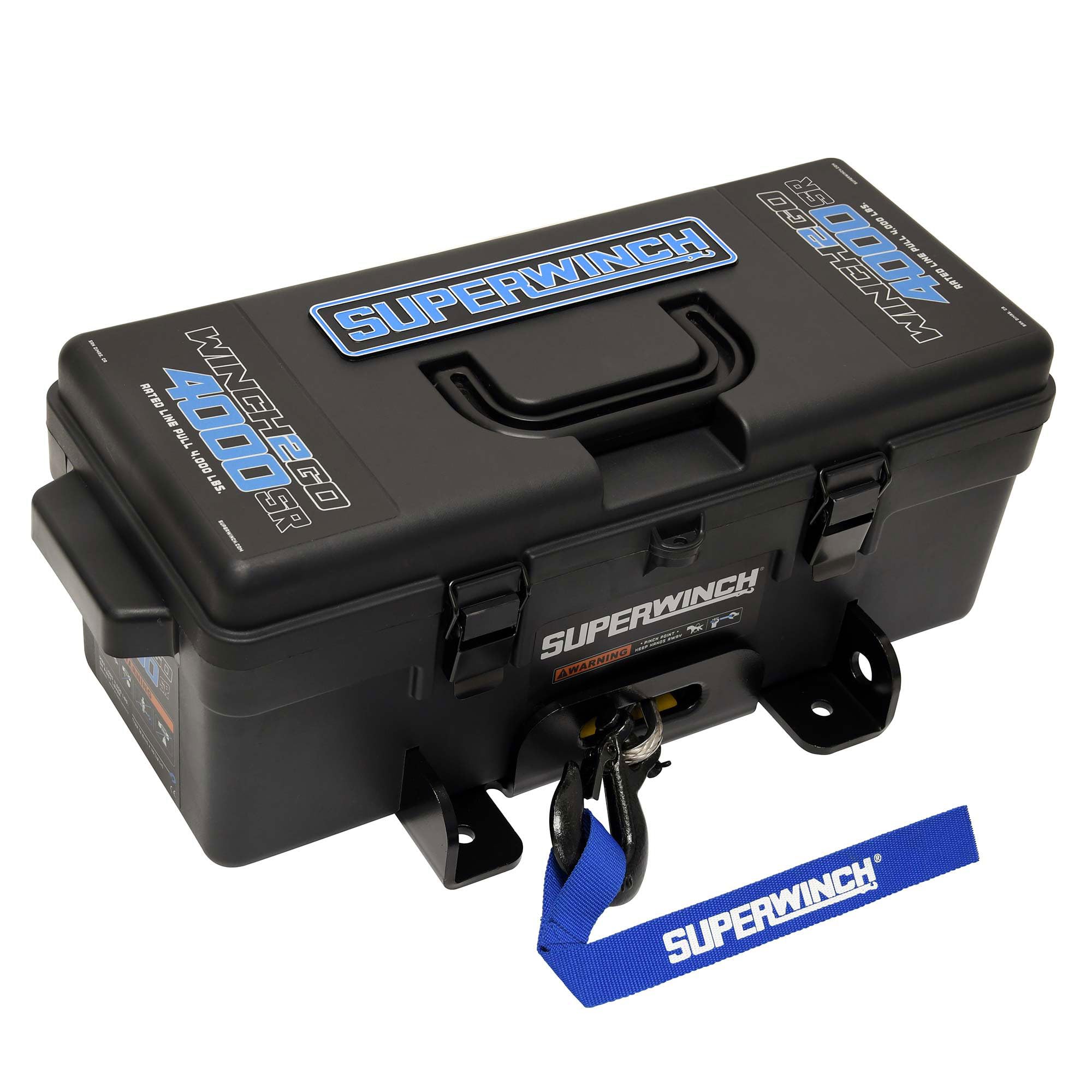 Winch2Go Superwinch 12V DC Electric Portable Utility Winch 4000lb(1814.4kg) Single Line Pull with Steel Mounting Plate Integrated Hawse Fairlead 7/32" x 47' Synthetic Rope Handheld Remote