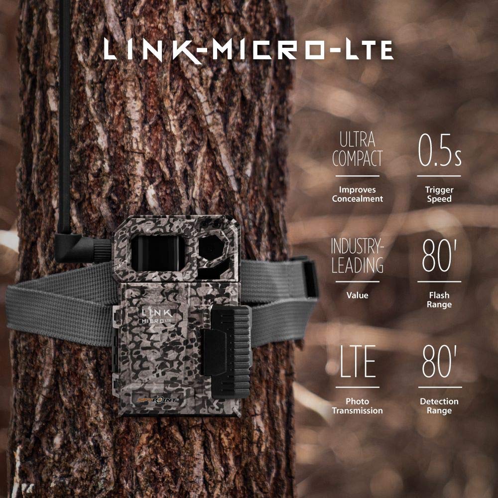 LINK-MICRO-LTE SPYPOINT Trail Camera-4 LED Infrared Flash with 80'f Detection and Motion Sensor,LTECapable Cellular Game Camera 10MP 0.5sec Trigger Speed,Cell Cameras for Hunting-For USA only