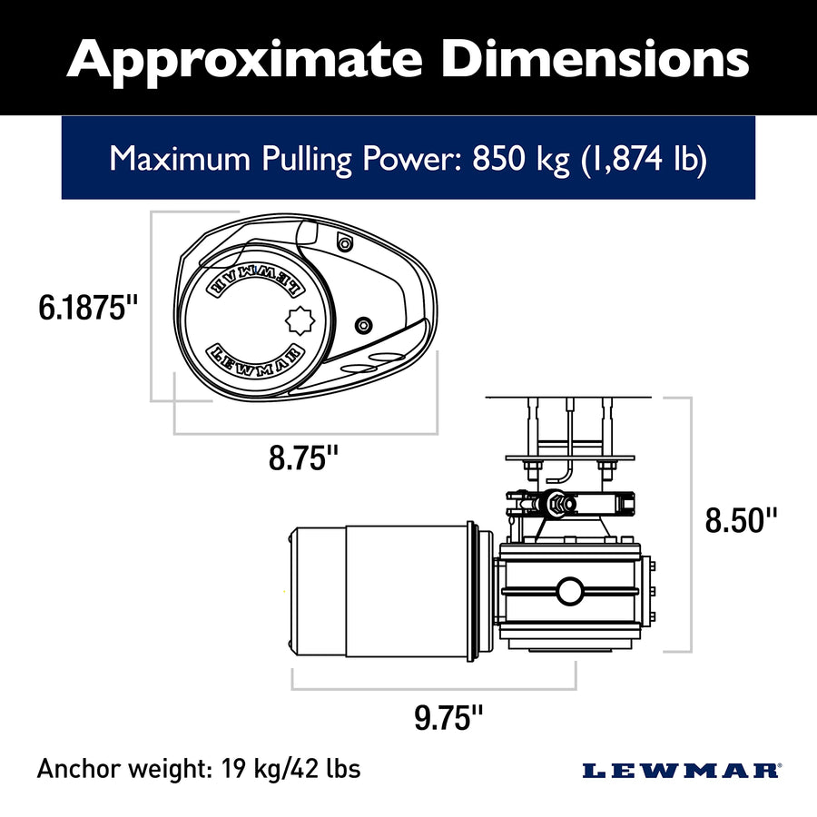 Lewmar 12V/700-Watt V2 Only Gypsy for Electric Power/Sailboats 30'-40' with Stainless Steel FastFit, Fits 5/16" G4 Chain, Max Pull 1,875 lbs. - 2020201194