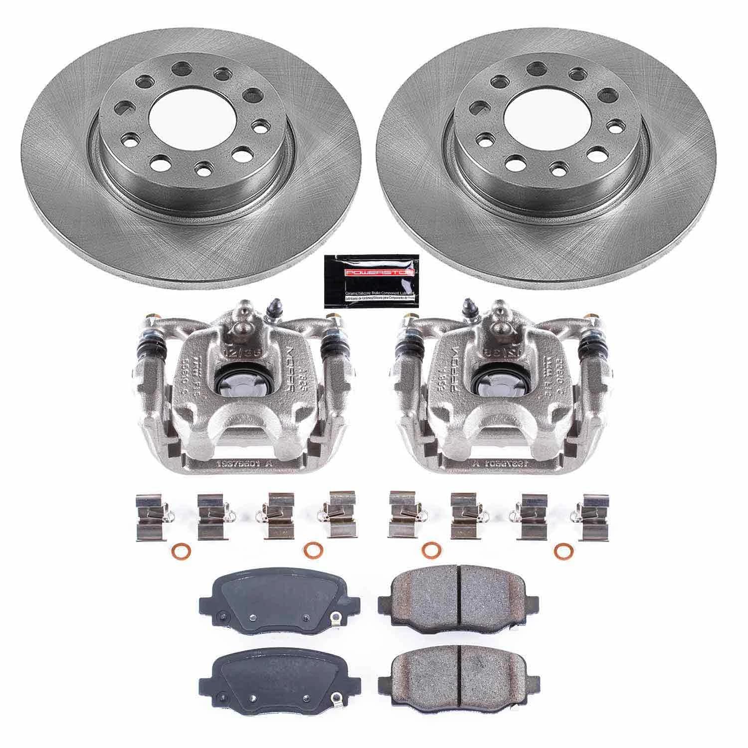 Power Stop KCOE7301 Rear Caliper Kit-OE Rotors, Ceramic Brake Pads, Calipers For Fiat 500X 2016-2020, Jeep Renegade 2015-2022 Autospecialty [Model Specific]