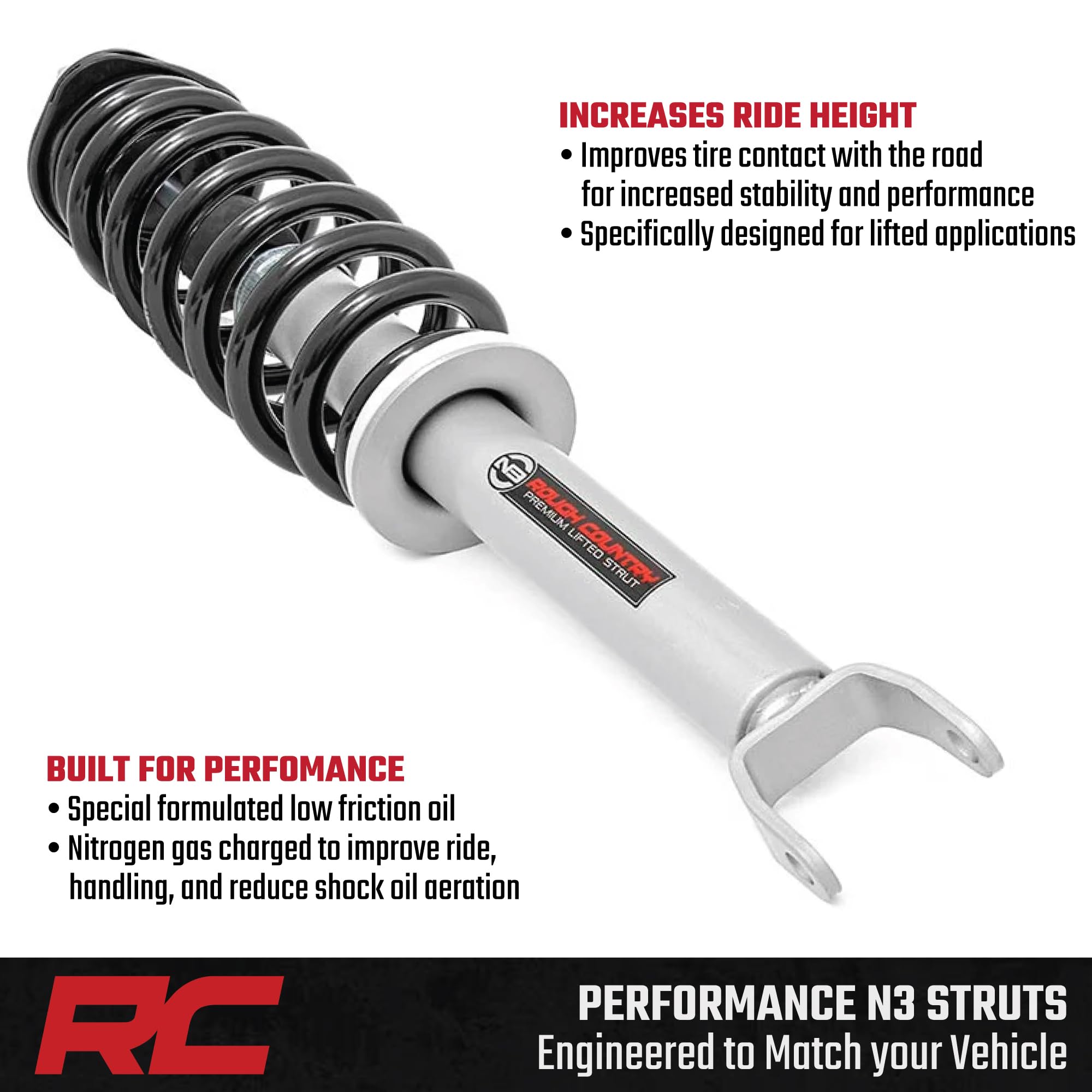 Rough Country N3 Struts Leveling for Ram 1500 4WD (2012–2018 & Classic) - Fits 2.5" Front Lift, Preloaded Coil, Bolt-On Leveling