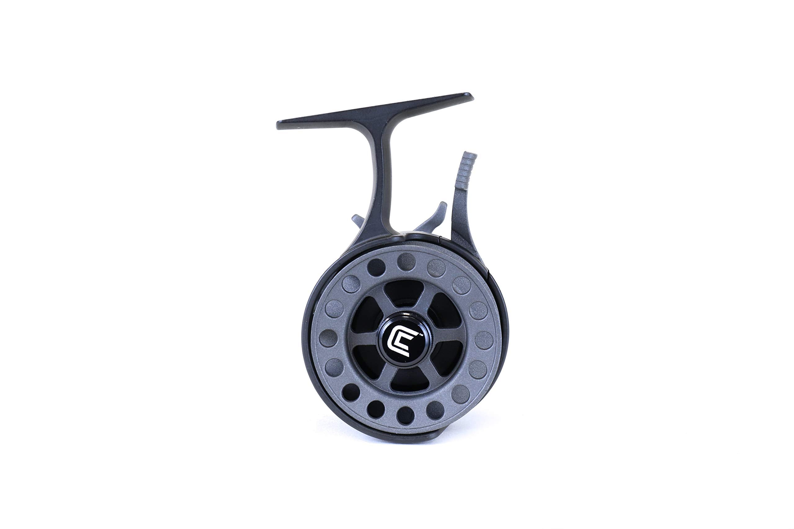 CLAM Inline Gravity Ice Fishing Reel – Ultra-Light Graphite, 3.6:1 Gear Ratio, 3+1 Bearings, Left-Hand Retrieve