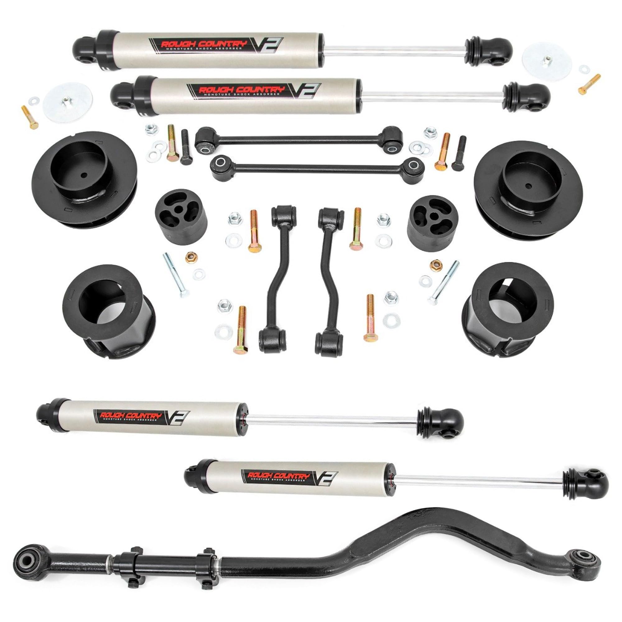 3.5" Lift Kit Rough Country with V2 Monotube Shocks for Jeep Gladiator JT (2024-2025) - Heavy-Duty Steel Track Bar, Fits up to 37" Tires