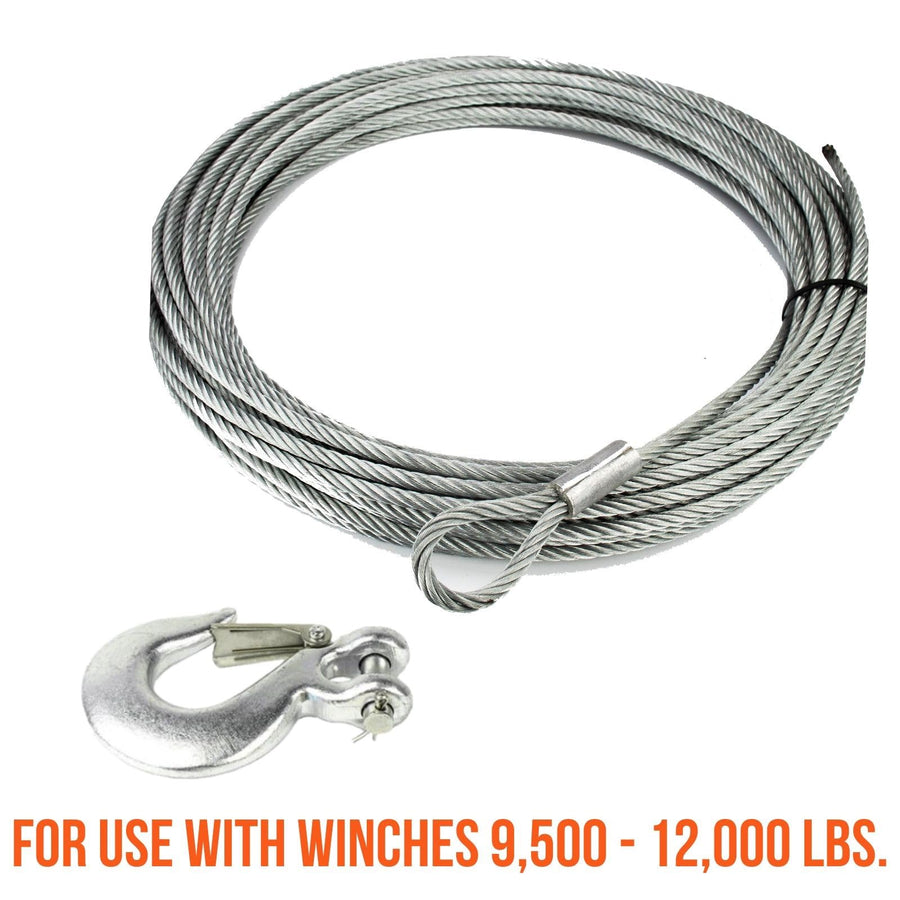 Mile Marker Single 3/8” x 100’ Replacement Steel Cable with Removable Hook for Trucks - 19-50020C for Winches 9,500 to 12,000 lbs. - Engineered for Durability & Convenience