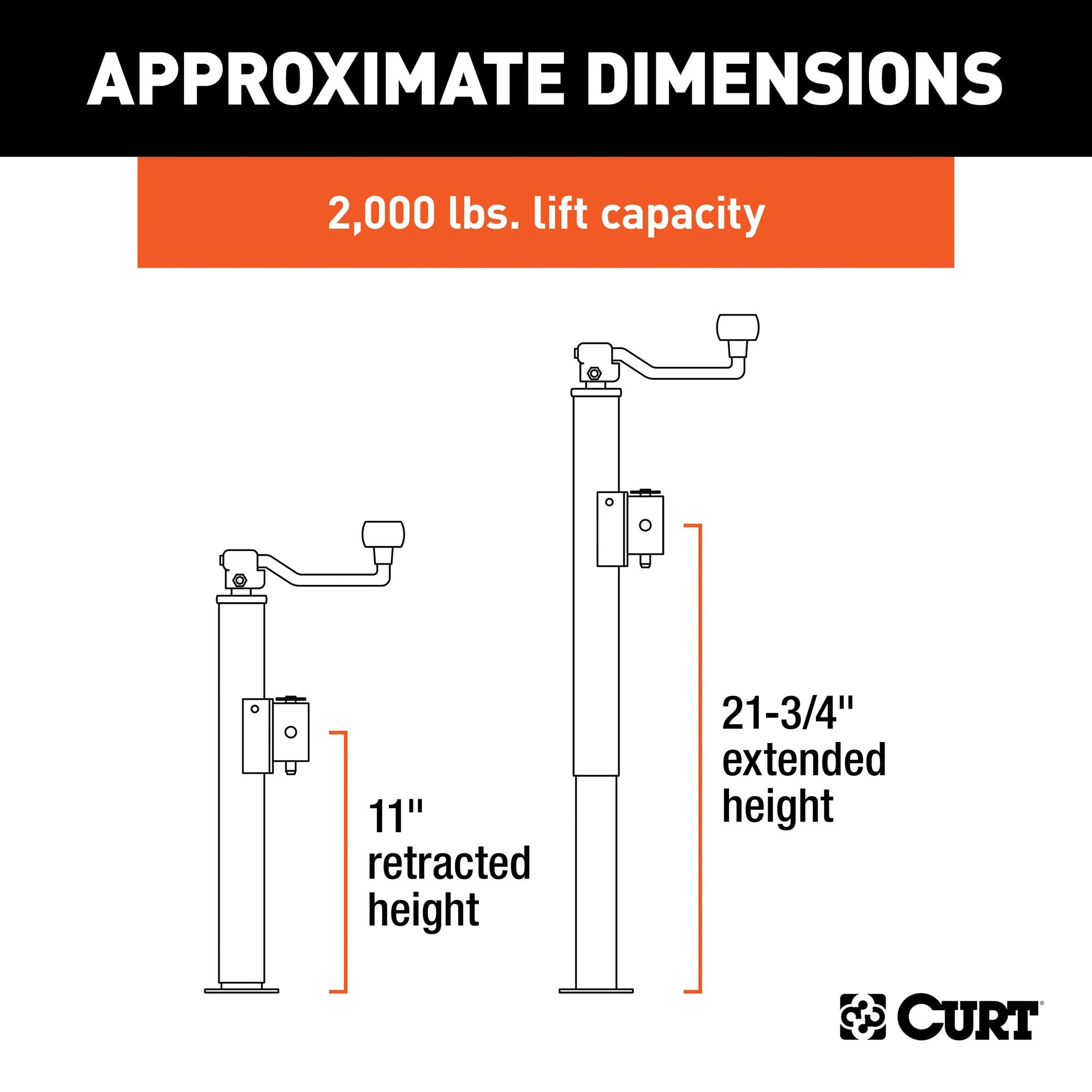 CURT Weld-On Pipe-Mount Trailer Jack, 3,000 lbs. Support Capacity, 10-3/4 Inches Vertical Travel