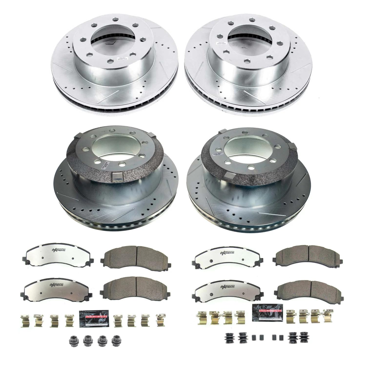 Power Stop Brake Kit Front and Rear For 2019 2020 2021 2022 2023 2024 Ram 3500 - Truck & Tow Carbon Fiber Ceramic Pads & Drilled and Slotted Rotors Replacement, K8792-36
