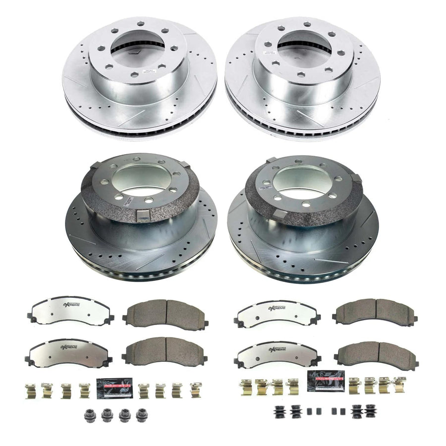 Power Stop Brake Kit Front and Rear For 2019 2020 2021 2022 2023 2024 Ram 3500 - Truck & Tow Carbon Fiber Ceramic Pads & Drilled and Slotted Rotors Replacement, K8792-36