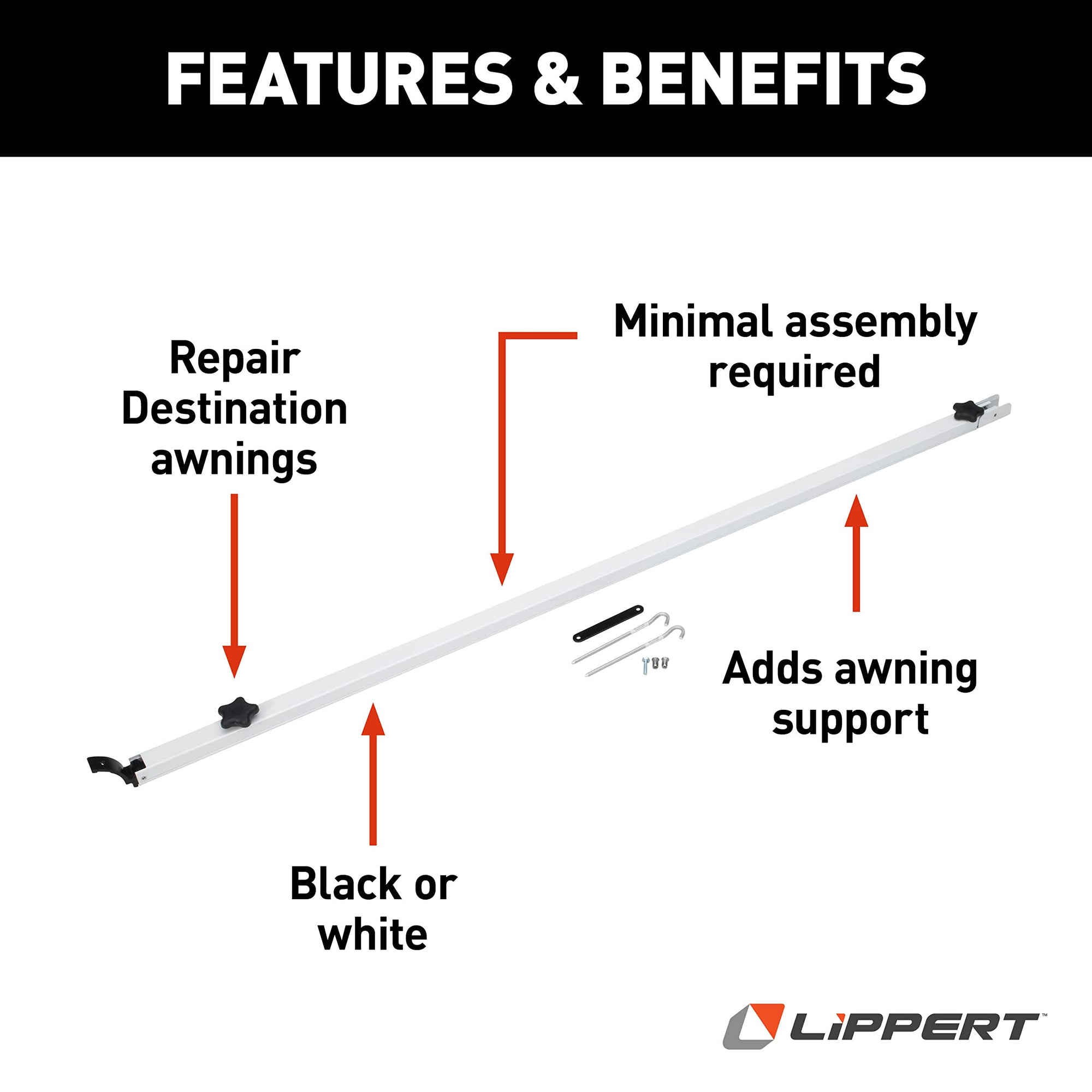 Awning Universal Ground Support Arm for 5th Wheel RVs, Travel Trailers and Motorhomes
