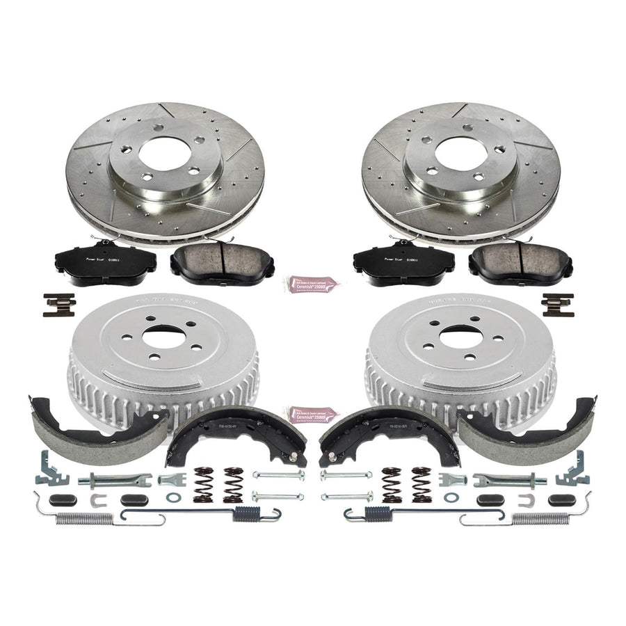 Power Stop K15129DK Z23 Carbon Fiber Brake Pads Front and Rear with Drilled & Slotted Brake Drums Kit For Ford Windstar 1995-1998 [Model Specific]
