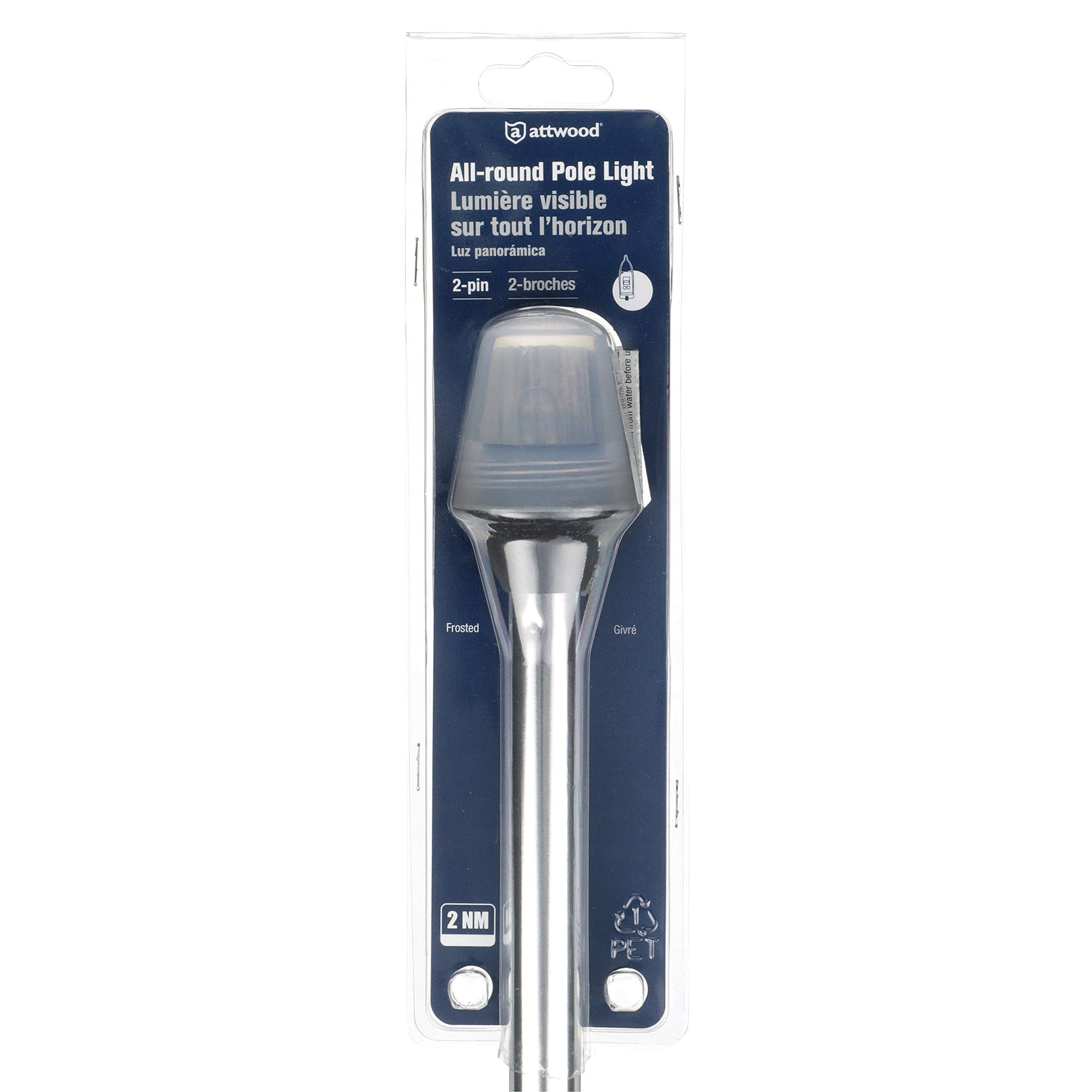 Attwood All-Round 5110-36-7 Frosted Globe Light, 2-Mile 360-Degrees Illumination, 9-Watt Wedge-Base Lamp, 36-Inch Pole