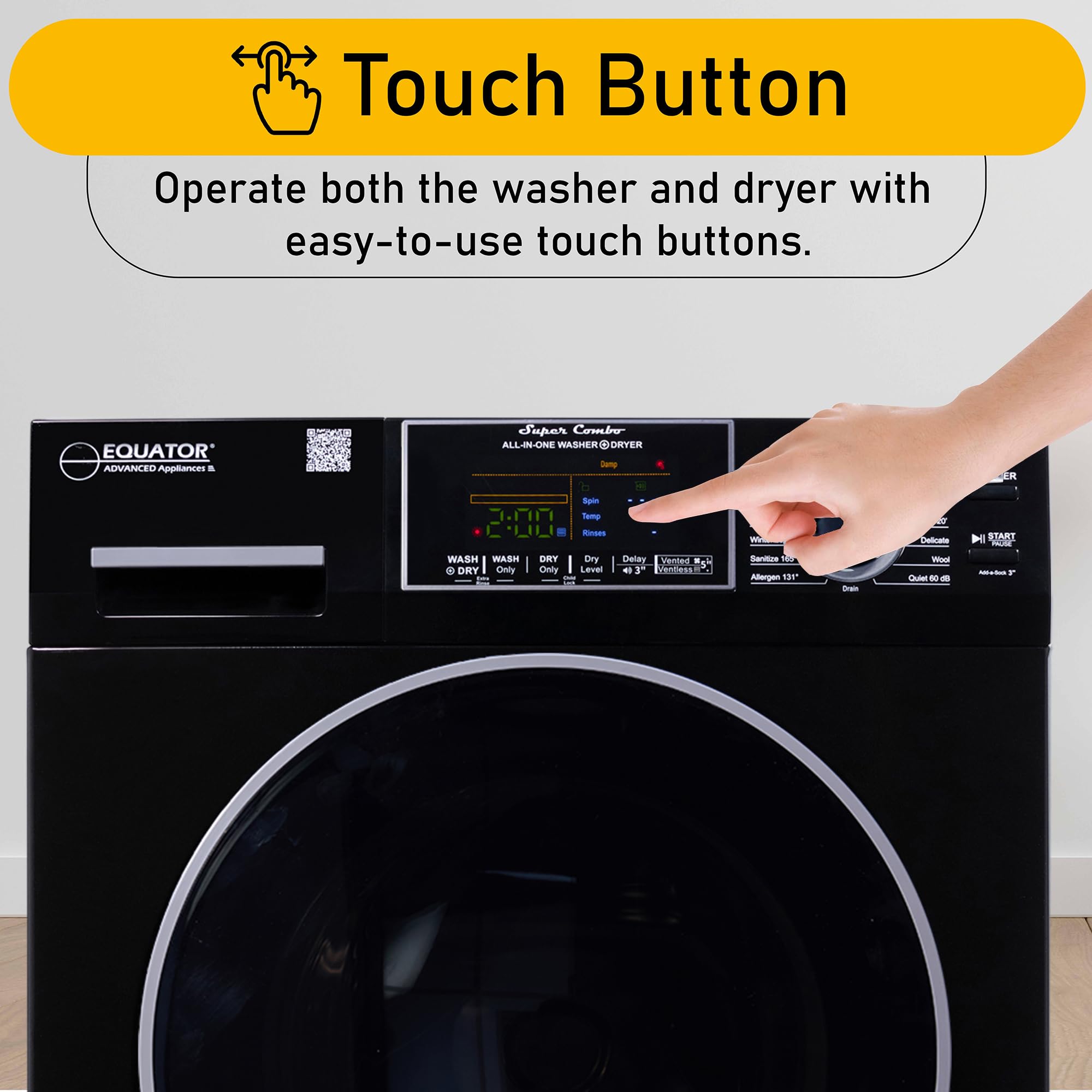 Equator Washer Dryer All-in-One VENTLESS/VENTED PET cycle 1.62cf/15lbs 110V