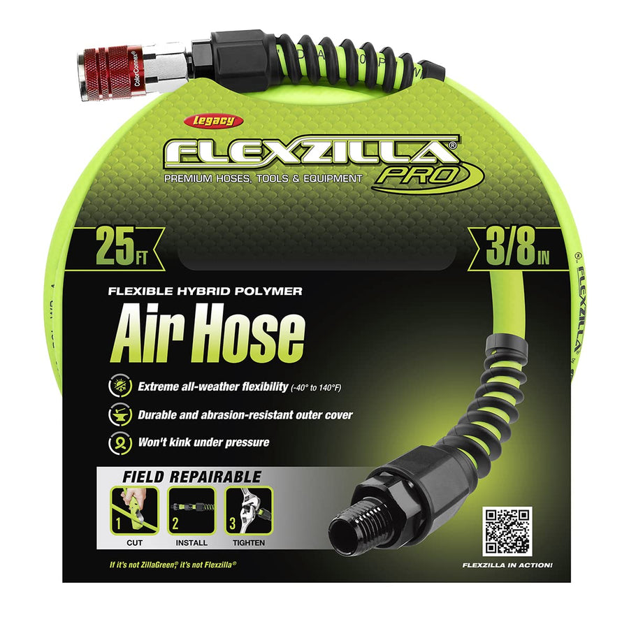 Flexzilla Pro Air Hose with Industrial Type D ColorConnex Coupler and Plug, 3/8 in. x 25 ft. - HFZP3825YW2-D