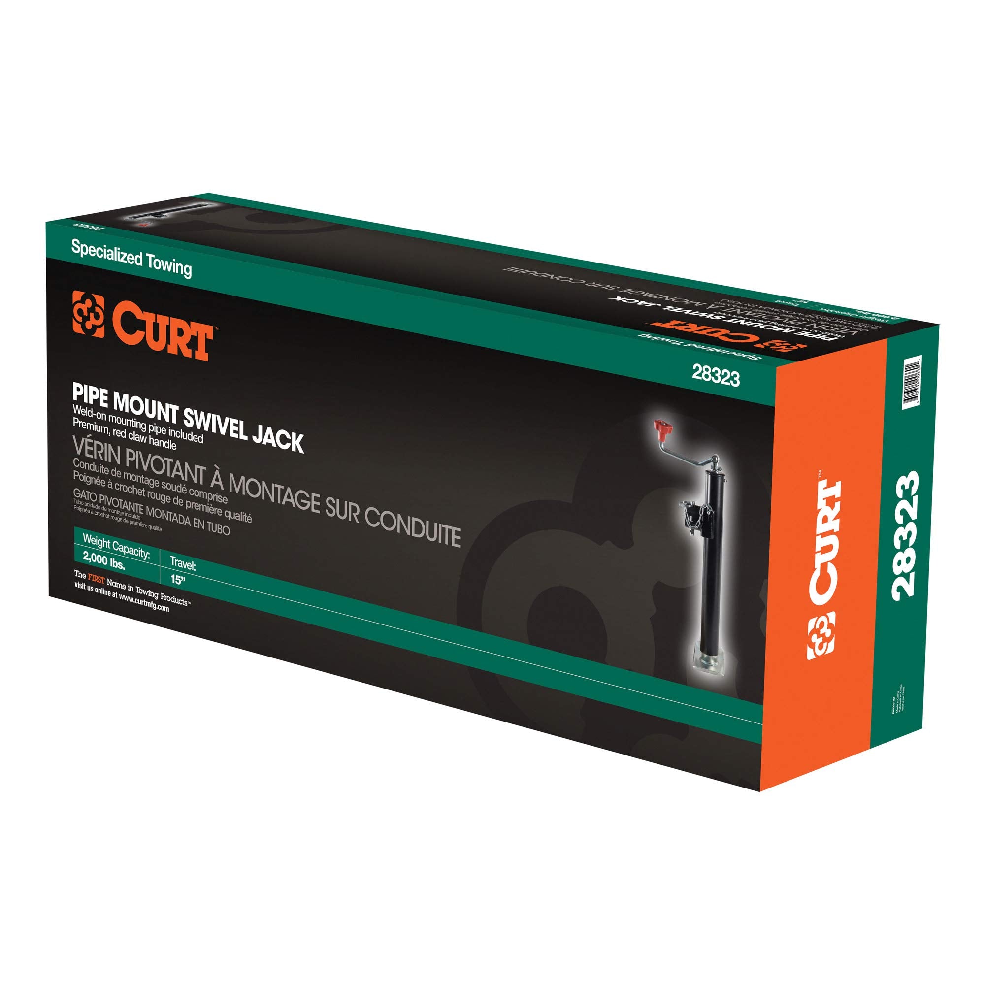 CURT Weld-On Pipe-Mount 28323 Swivel Trailer Jack, 2,000 lbs. 15 Inches Vertical Travel