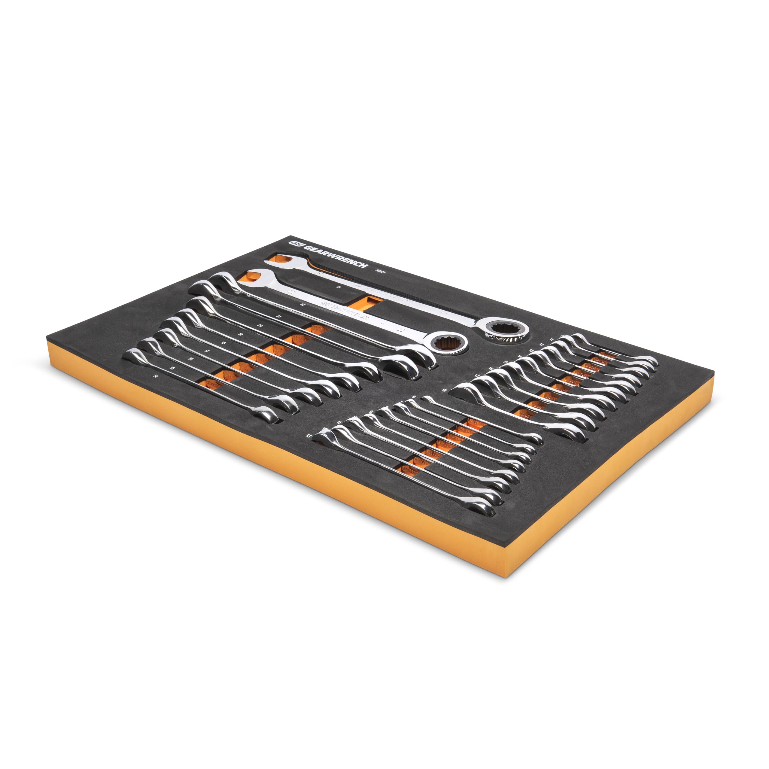 28 Piece GEARWRENCH 72T Metric Standard & Stubby Ratcheting Wrench Set with EVA Foam Tray - 86527