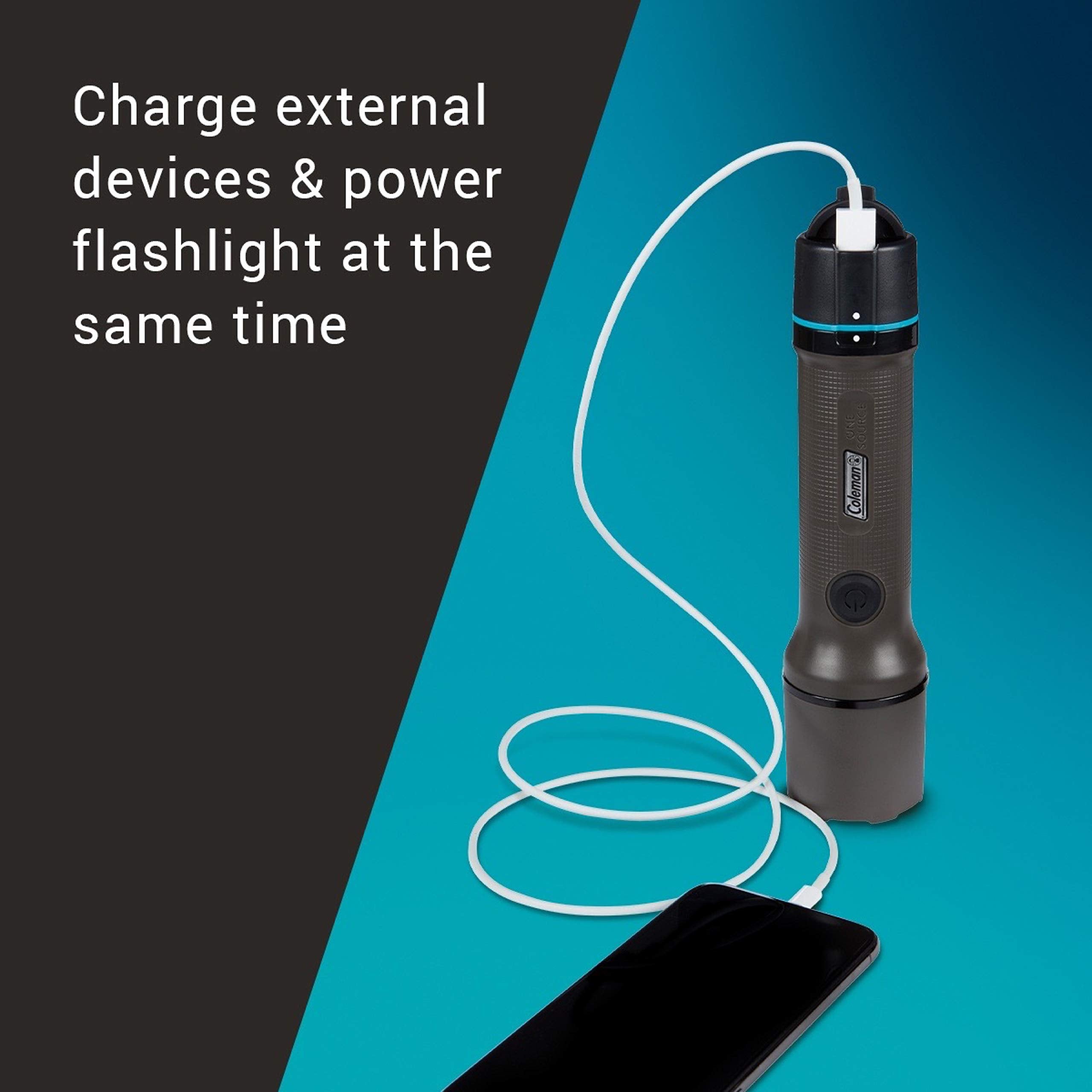 OneSource Coleman Rechargeable LED Flashlight, Water-Resistant Flashlight with OneSource Batteries Shines Up to 1000 Lumens, Rechargeable Heavy-Duty Flashlight for Camping, Emergencies, & Home Usage