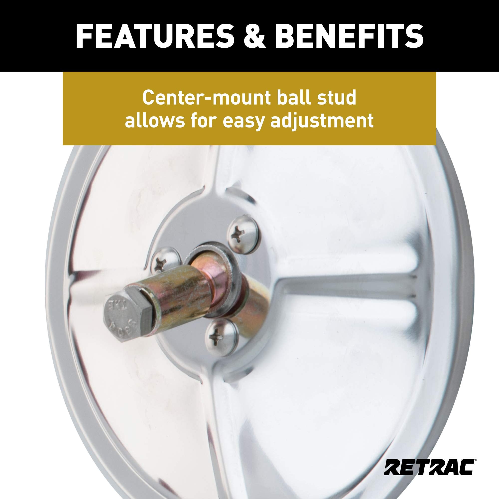 6-Inch RETRAC Stainless Steel Center-Mount Convex Mirror Head, Universal Driver or Passenger Side