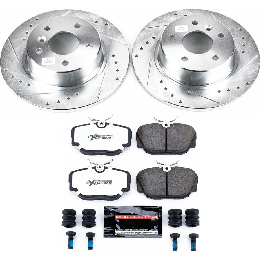 Rear Brake Kit Power Stop For 1999 2000 2001 2002 2003 2004 Land Rover Discovery - Truck & Tow Carbon Fiber Ceramic Brake Pads & Drilled and Slotted Rotors Replacement, K6152-36