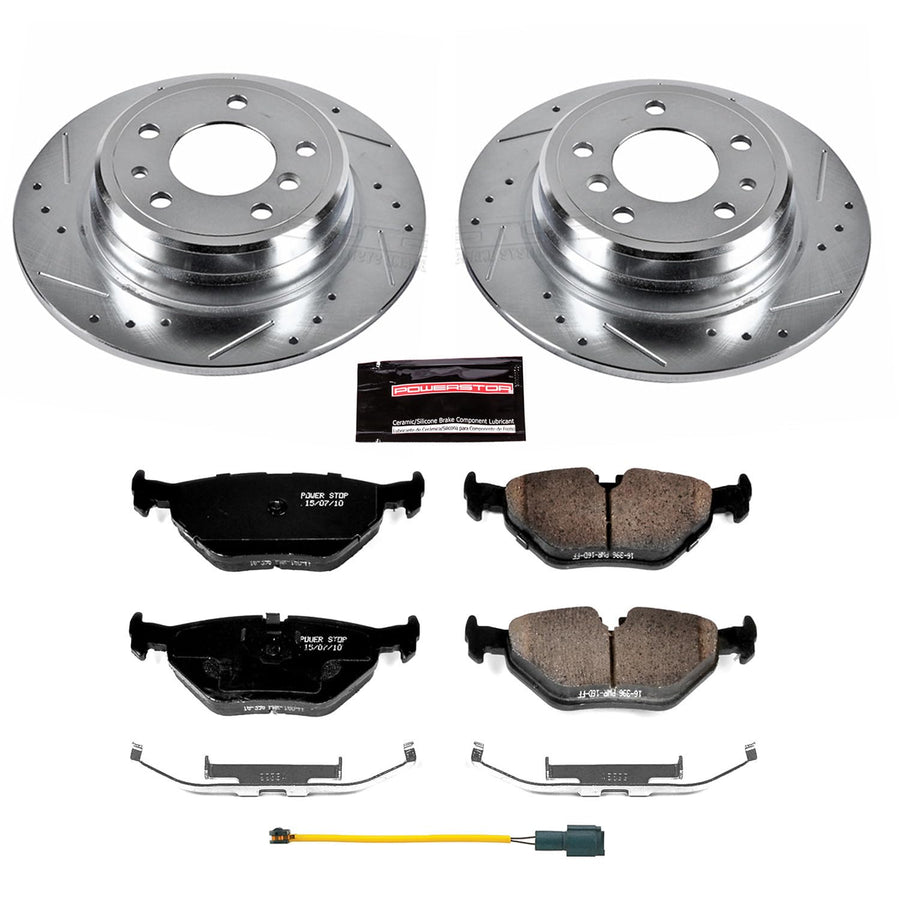 Power Stop K7336 Z23 Carbon Fiber Brake Pads Rear with Drilled & Slotted Brake Rotors Kit For BMW 525i 1989, BMW 535i 1989 [Model Specific]
