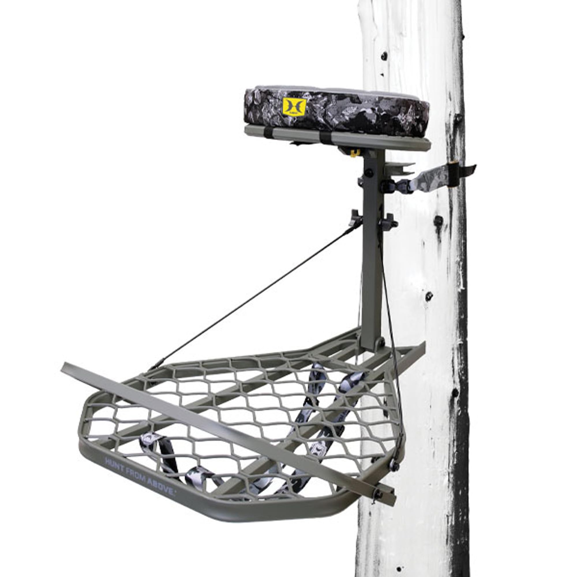 Hawk Tree Stand Hang-On, Platform w/Safety Harness & Straps for Deer Hunting, Helium Pro - Adjustable Climbing Treestand Accessory and Equipment for Shooting