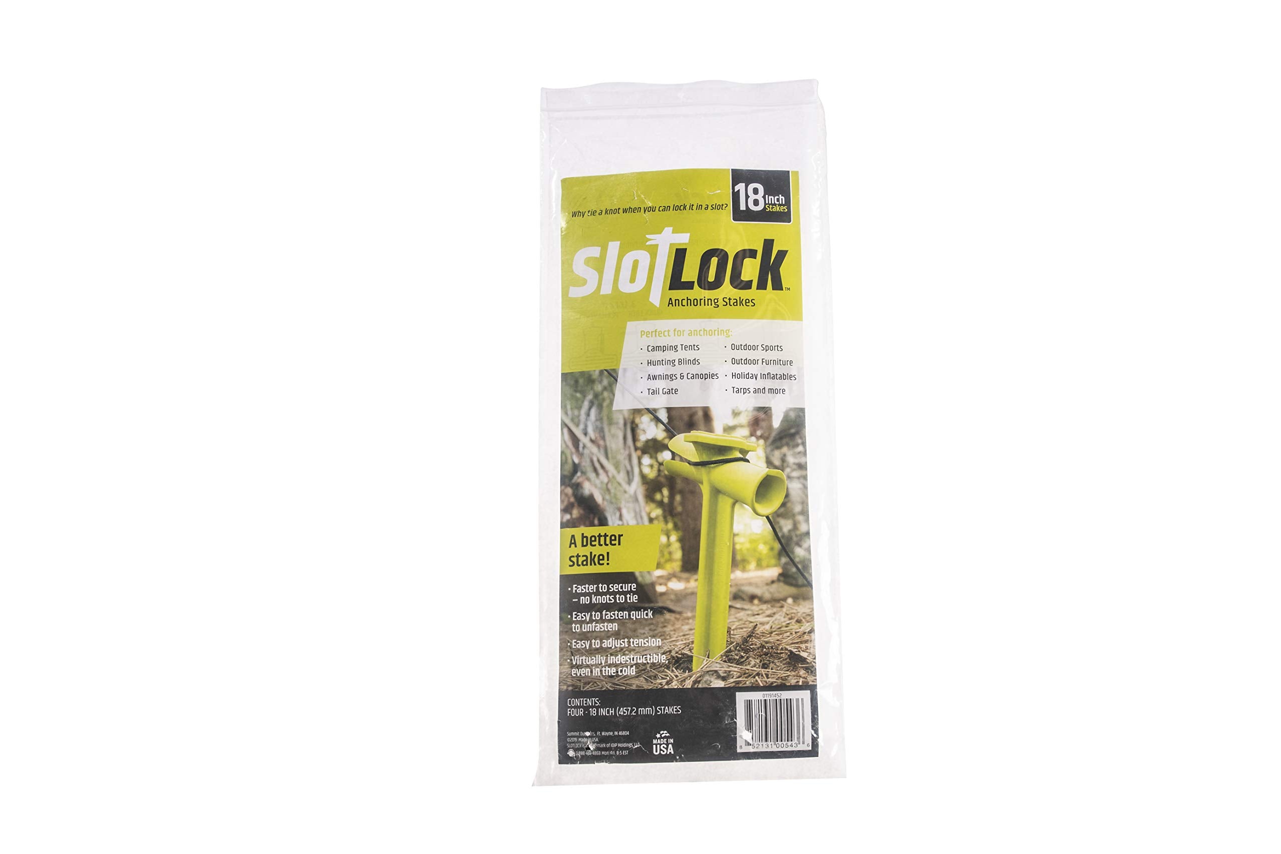 18-inch SlotLock anchoring kit Spike with SlotLock Technology anchoring. The Perfect Stake for Landscaping, inflatables, Tents, Lawn, and Ground Blinds. 4-Pack.