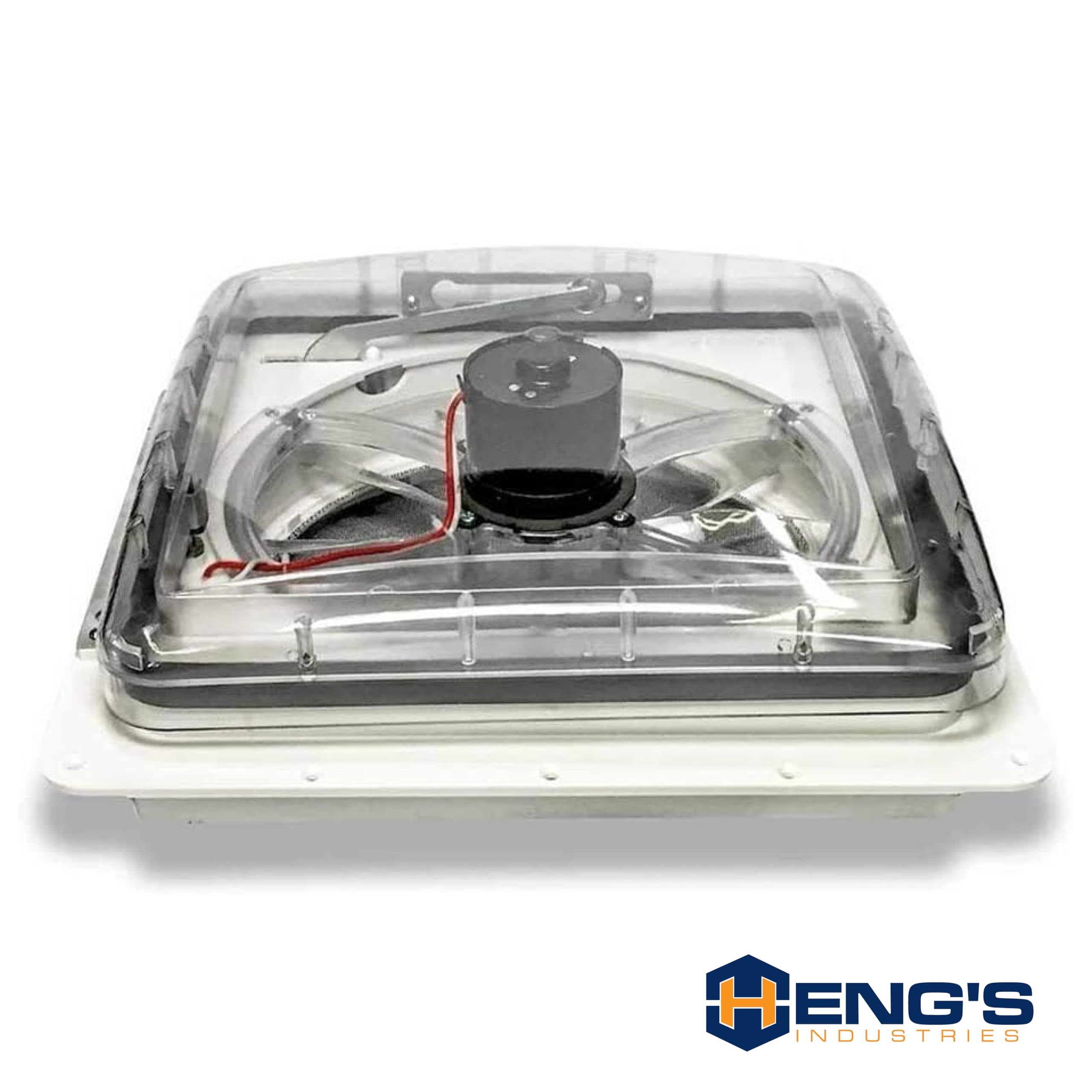 Zephyr HENG'S INDUSTRIES RV 14" Roof Vent Fan | Clear Lid | Remote Powered | White Screen Frame, Collar, & 6" Square Garnish | SV0113-G4/70113V-G4