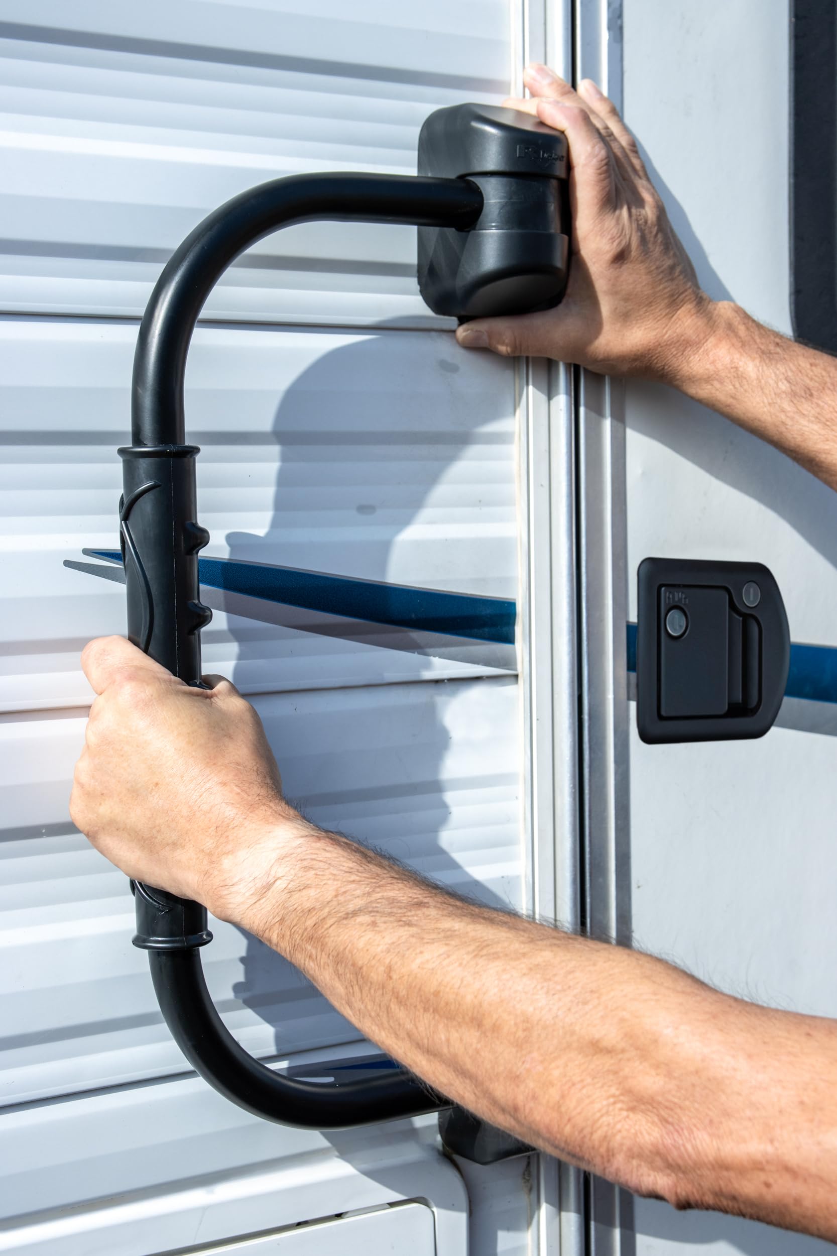 GripSafe RV Designer R222 Handrail Assist - Locking Folding Aluminum Grab Handle with Notched Grip - Safe Entry Assist for RV Door - Easy Installation, 22 Inch, Black