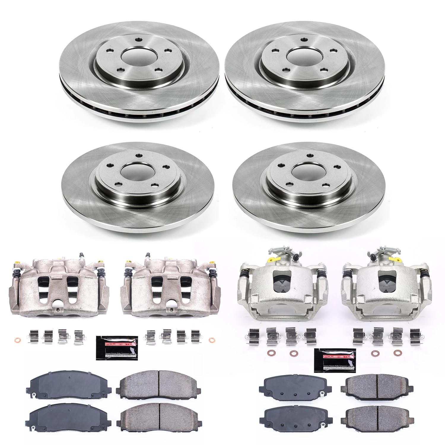 Power Stop KCOE5960 Replacement Autospeciality Front and Rear Caliper Kit- OE Rotors, Ceramic Brake Pads, Calipers For Town & Country, Grand Caravan, Ram C/V, VW Routan [Model Specific]