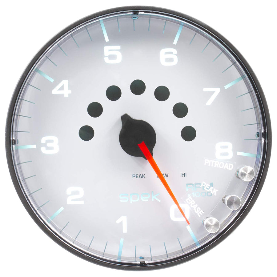 Auto Meter Gauge P238128, Tachometer, 5", 8K RPM, W/Shift Light & Peak Mem, White/Black, Spek-Pro