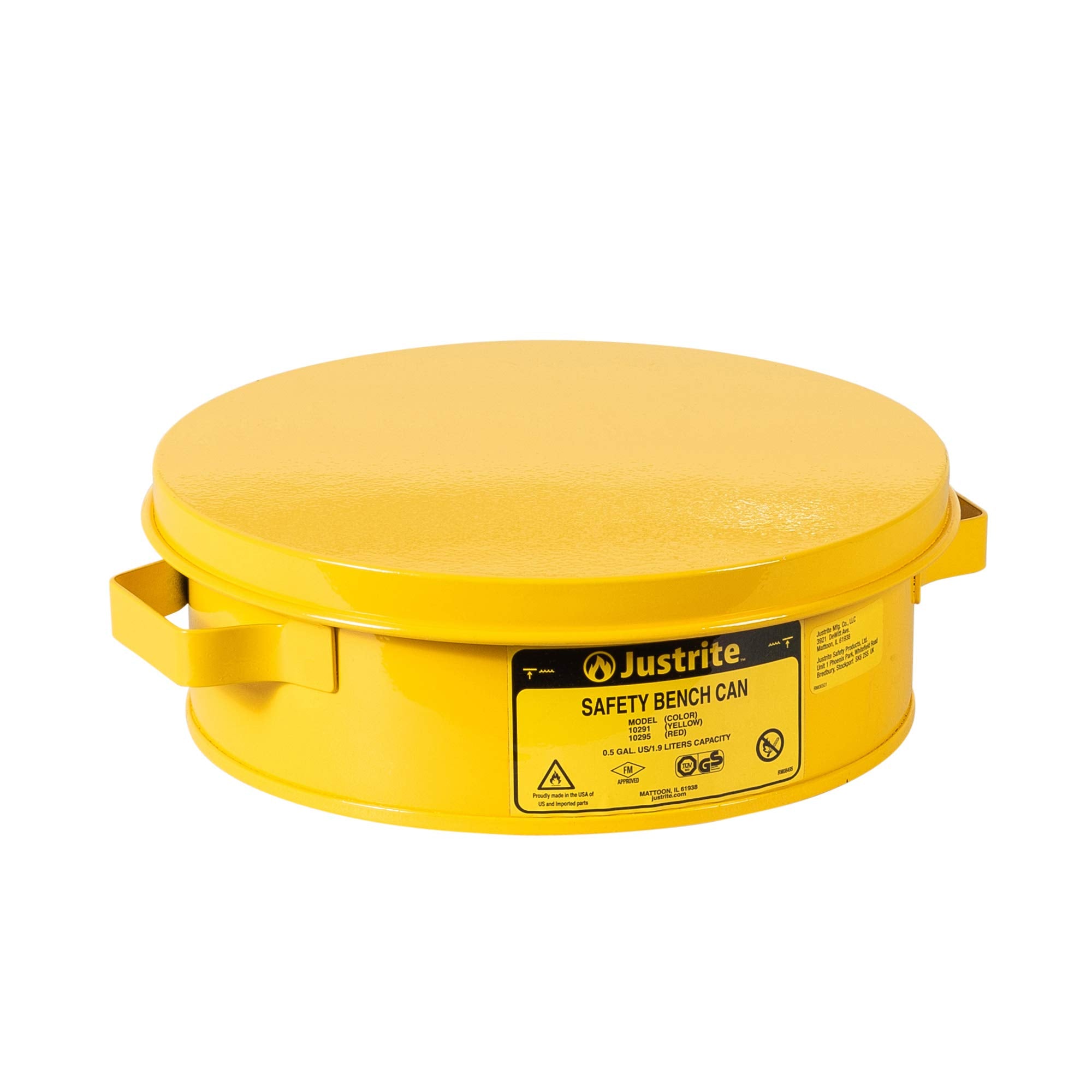 Steel Justrite 10291 Bench Can, 2L Capacity, Yellow