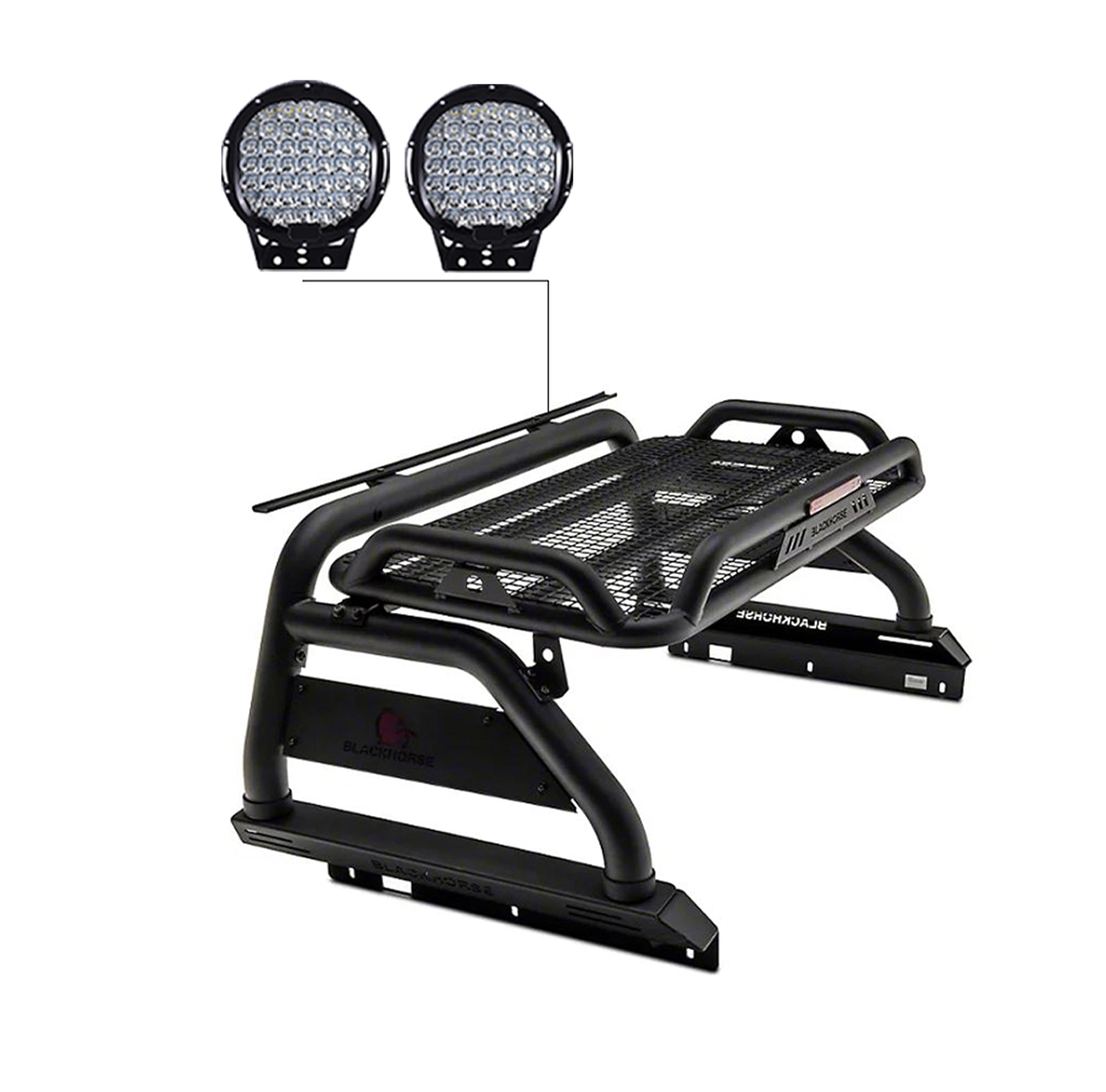 Atlas Black Horse Roll Bar Incl.Set of 9" Black Round led Light Compatible with 2015-2022 Chevrolet Colorado|2015-2022 GMC Canyon-ATRB5BK-PL69B