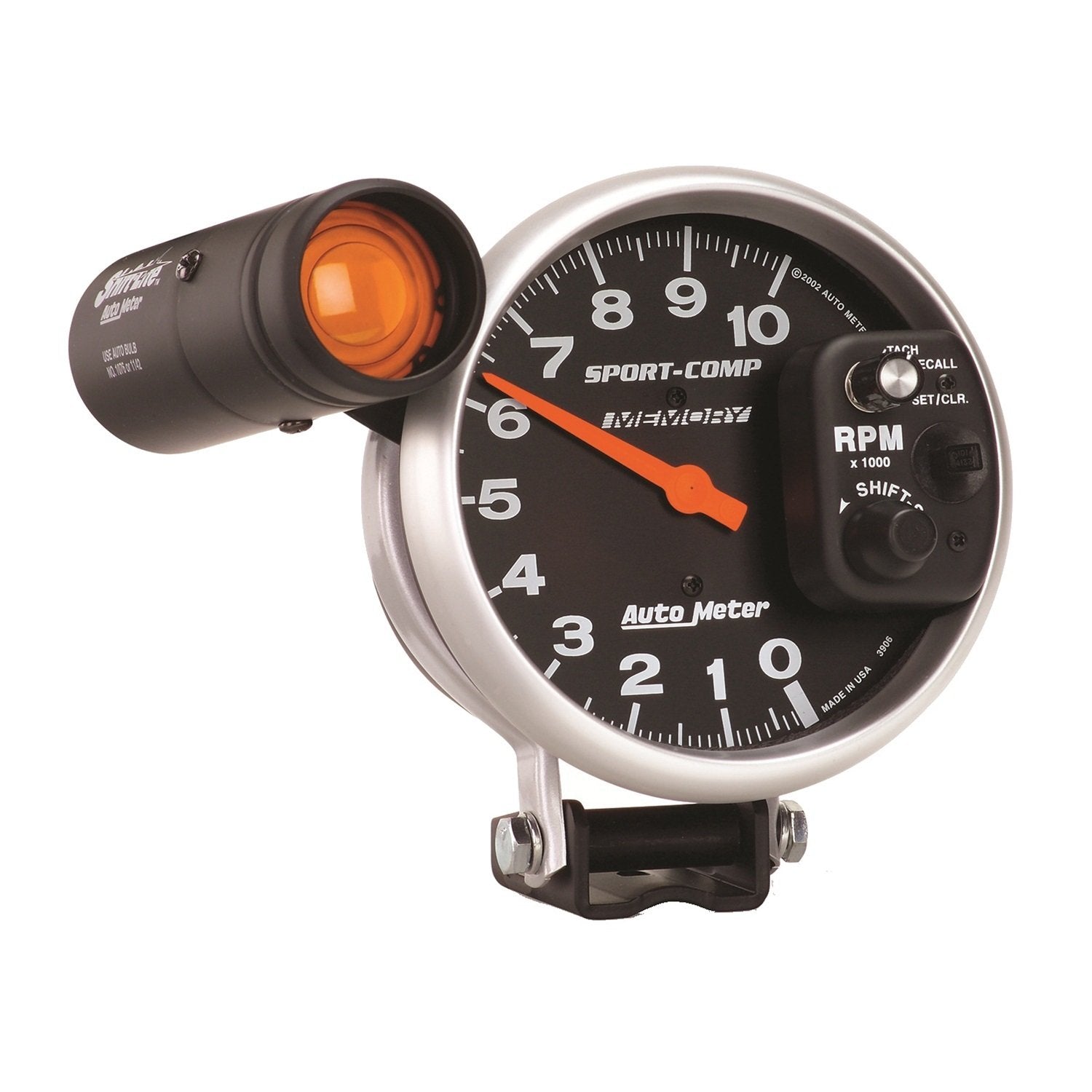 Auto Meter Monster Sport-Comp Tachometers Shift-Lite Tachometer, Sport-Comp, 0-10,000 rpm, 5 in., Analog, Electrical, with Shift Light/ Memory, Each