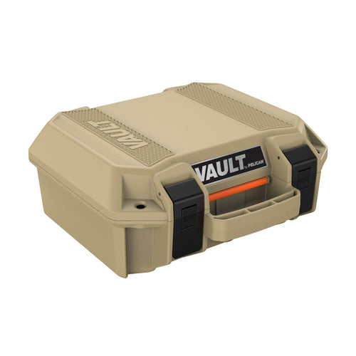 Vault Pelican – V200 Multi-Purpose Hard Case with Foam for Equipment, Electronics Gear, Camera, Drone, Sportsman's Pistol Case, and More (Tan)