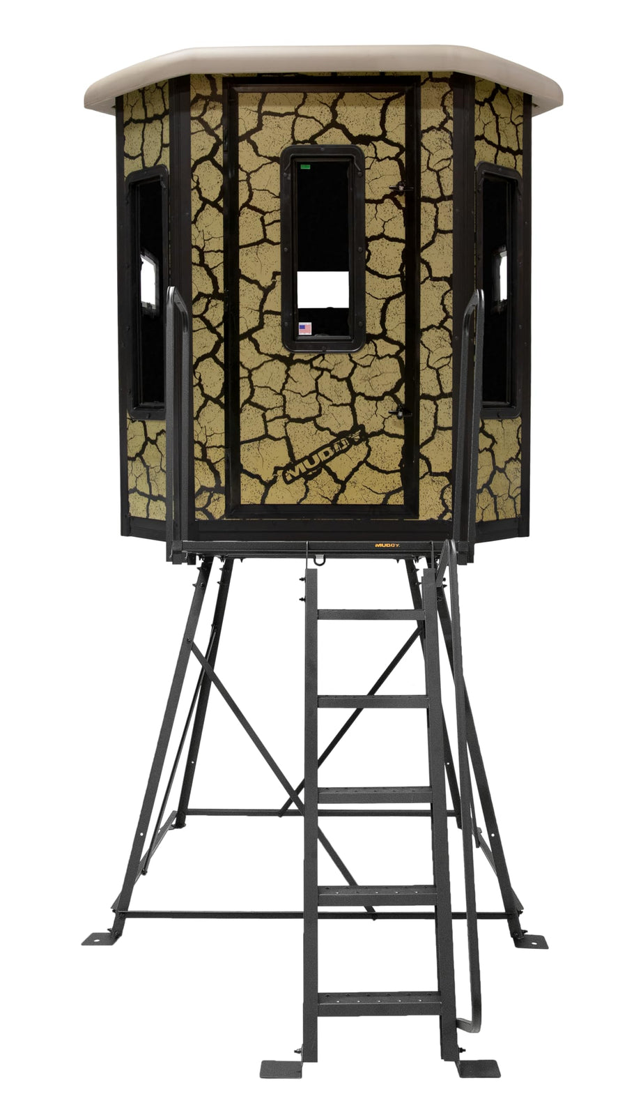Muddy Box Blind w/Elite 5' Tower/Steel Wall Construction/Cracked Mud Camo Bull