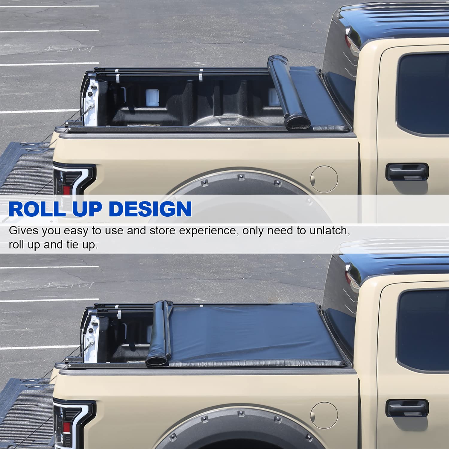 5'2" Short Bed Soft Roll Up Tonneau Cover Spec-D Tuning Compatible with 2015-2022 Chevy Colorado, GMC Canyon
