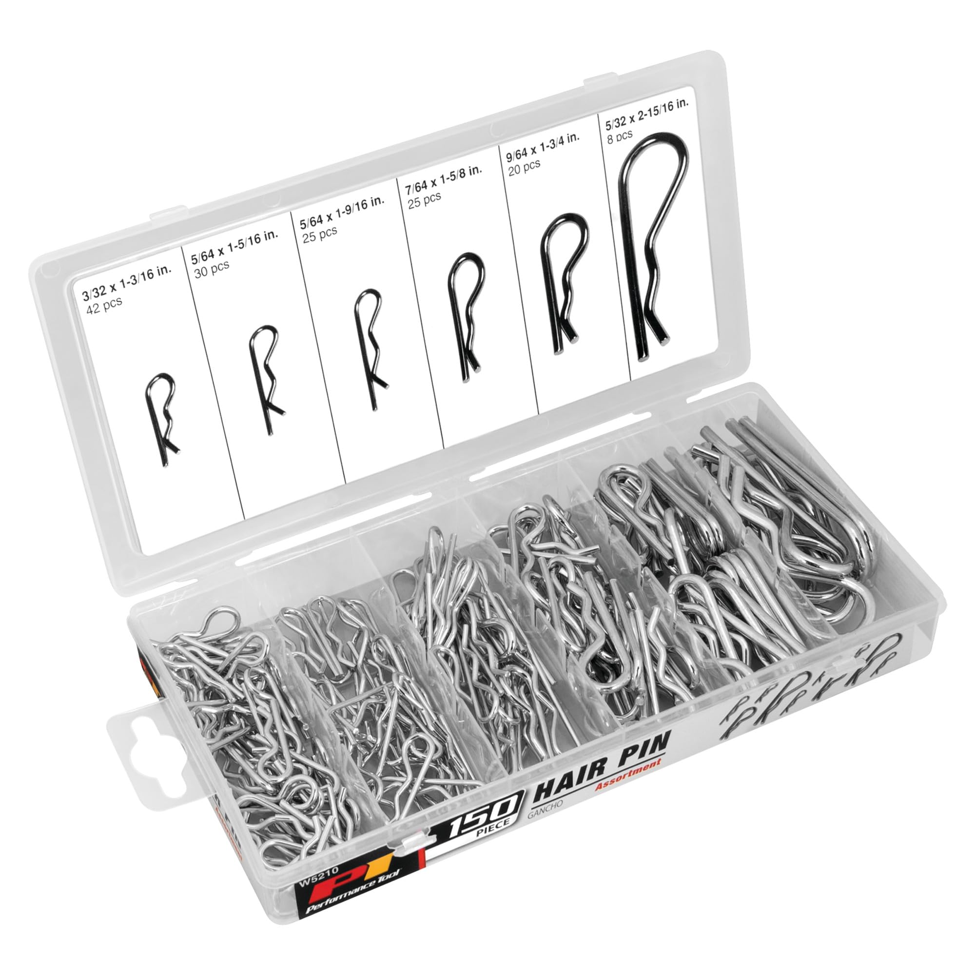 Hair Pin Assortment Kit Performance Tool W5210, 150 Piece | Zinc Plated Steel Clips | For Use on Hitch Pin Lock System